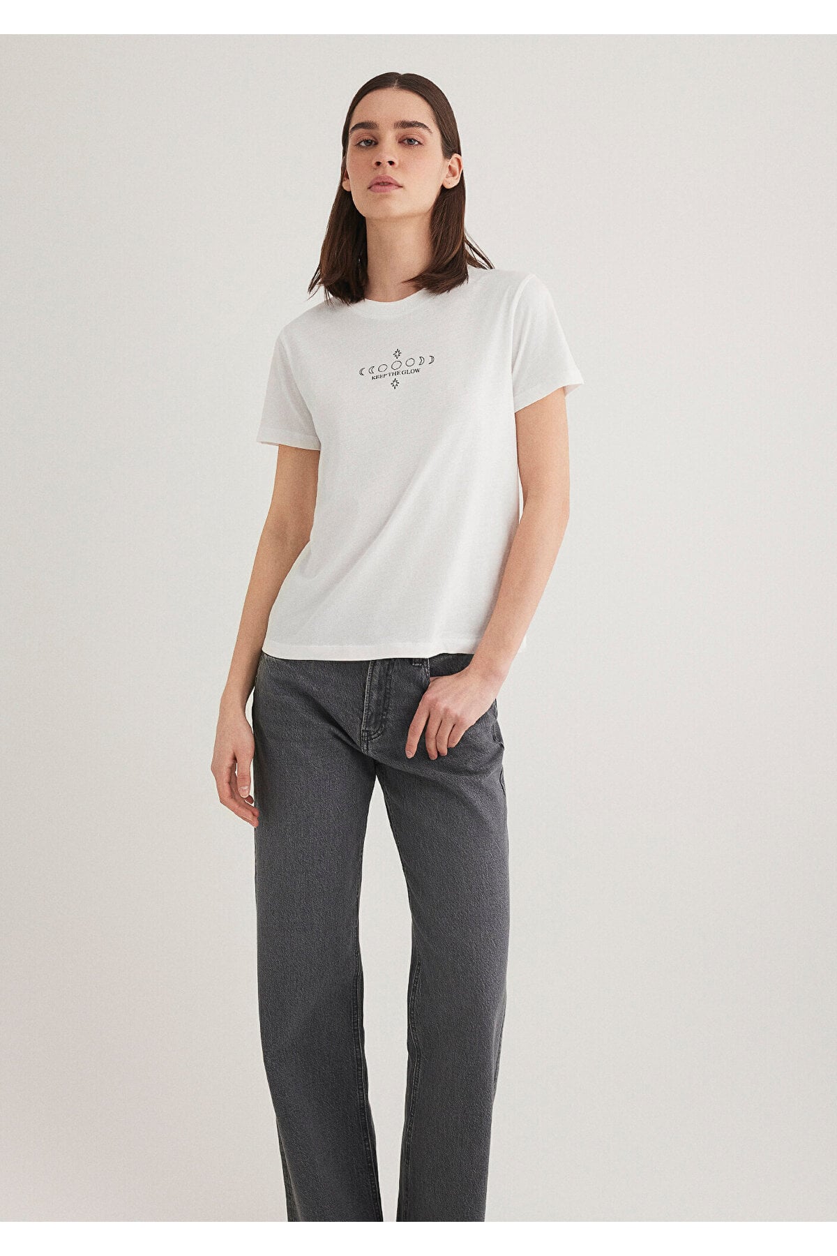 Astroloji Baskılı Ekru Tişört Semi Slim Fit / Yarı Dar Kesim 1612947-70057