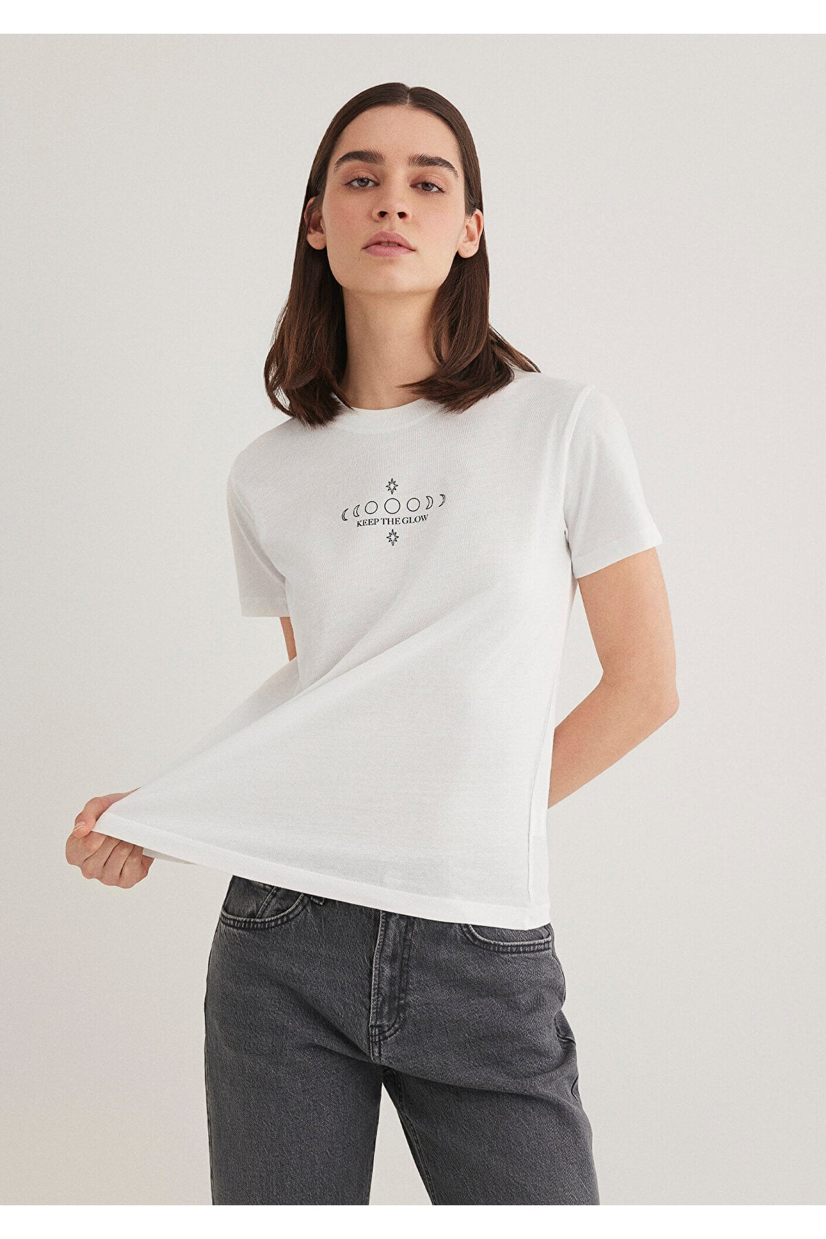 Astroloji Baskılı Ekru Tişört Semi Slim Fit / Yarı Dar Kesim 1612947-70057