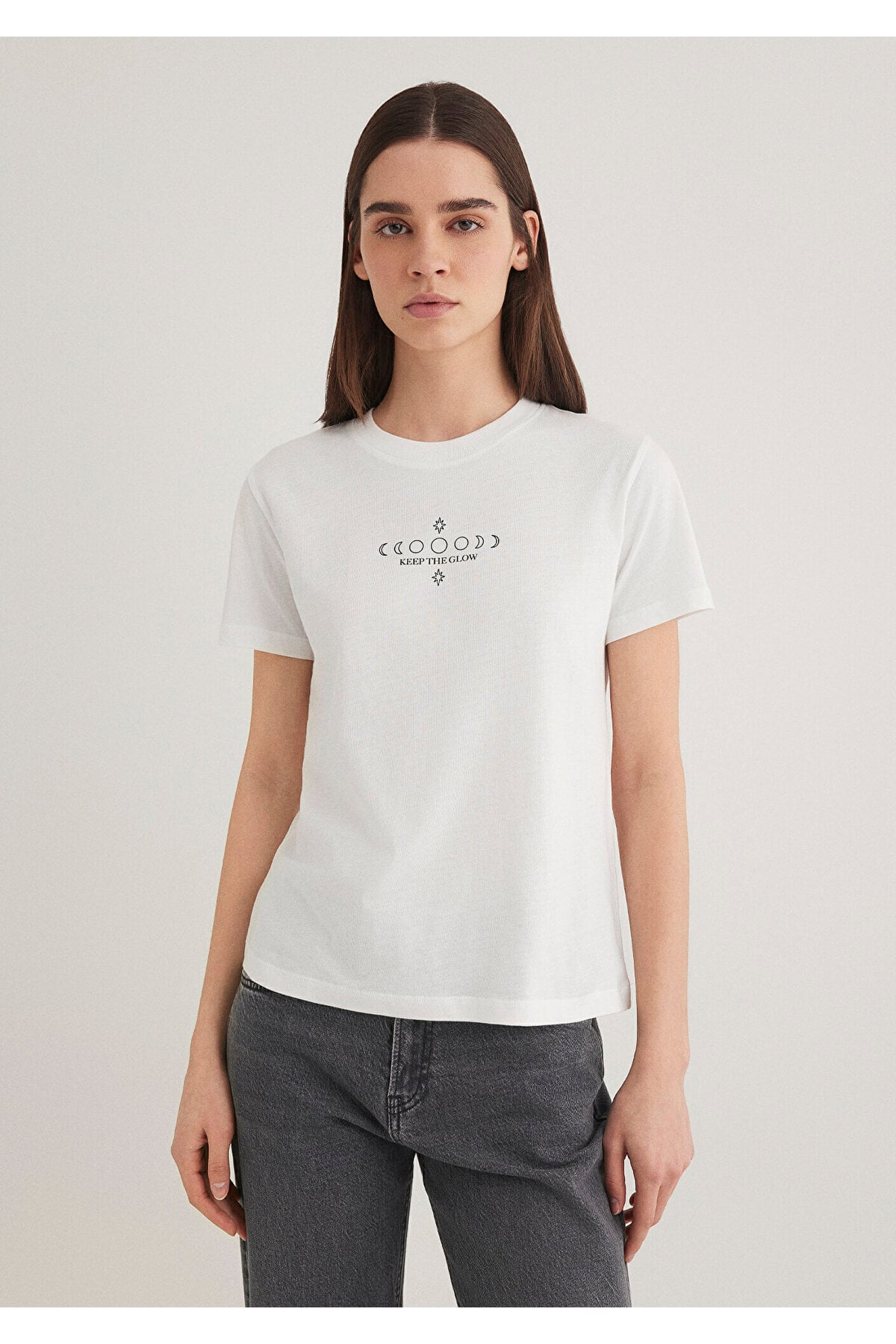 Astroloji Baskılı Ekru Tişört Semi Slim Fit / Yarı Dar Kesim 1612947-70057