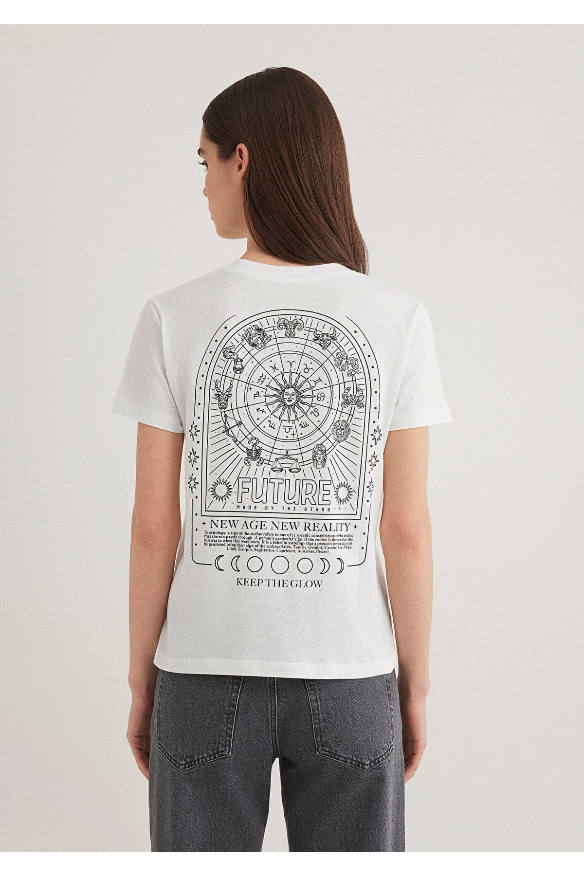 Astroloji Baskılı Ekru Tişört Semi Slim Fit / Yarı Dar Kesim 1612947-70057