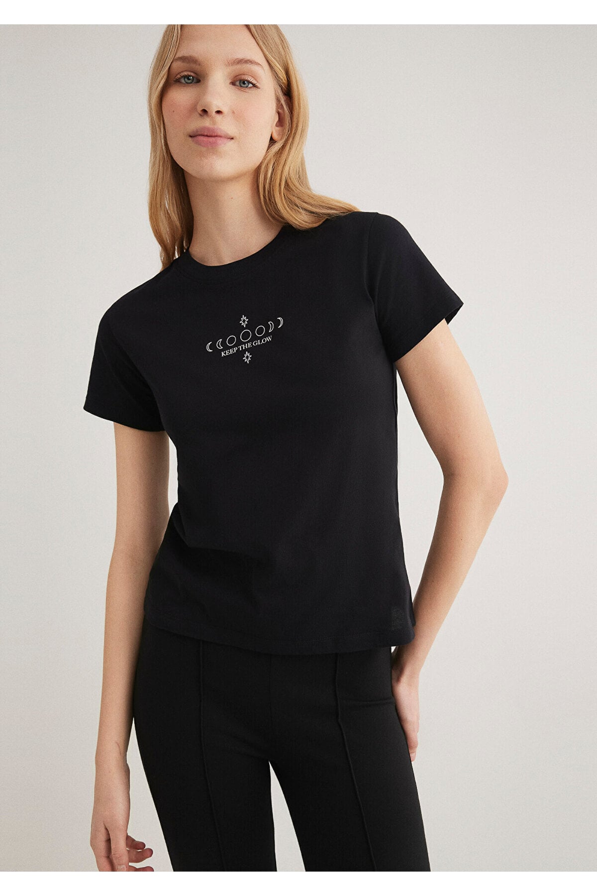 Astroloji Baskılı Siyah Tişört Semi Slim Fit / Yarı Dar Kesim 1612947-900