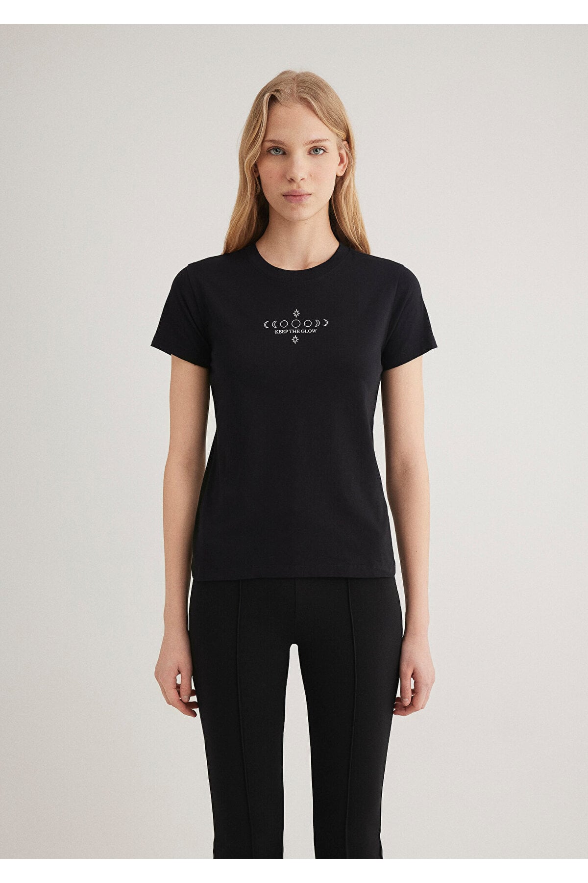 Astroloji Baskılı Siyah Tişört Semi Slim Fit / Yarı Dar Kesim 1612947-900