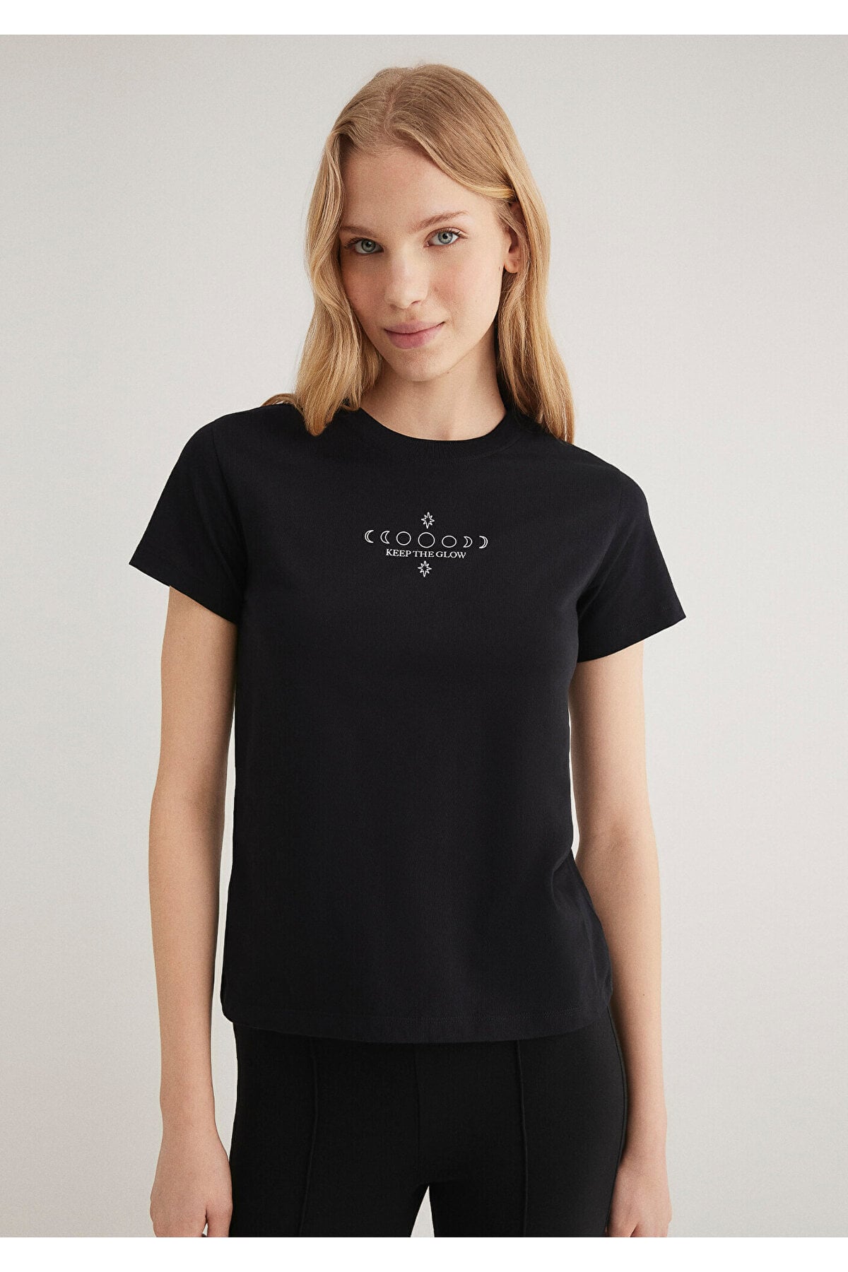 Astroloji Baskılı Siyah Tişört Semi Slim Fit / Yarı Dar Kesim 1612947-900