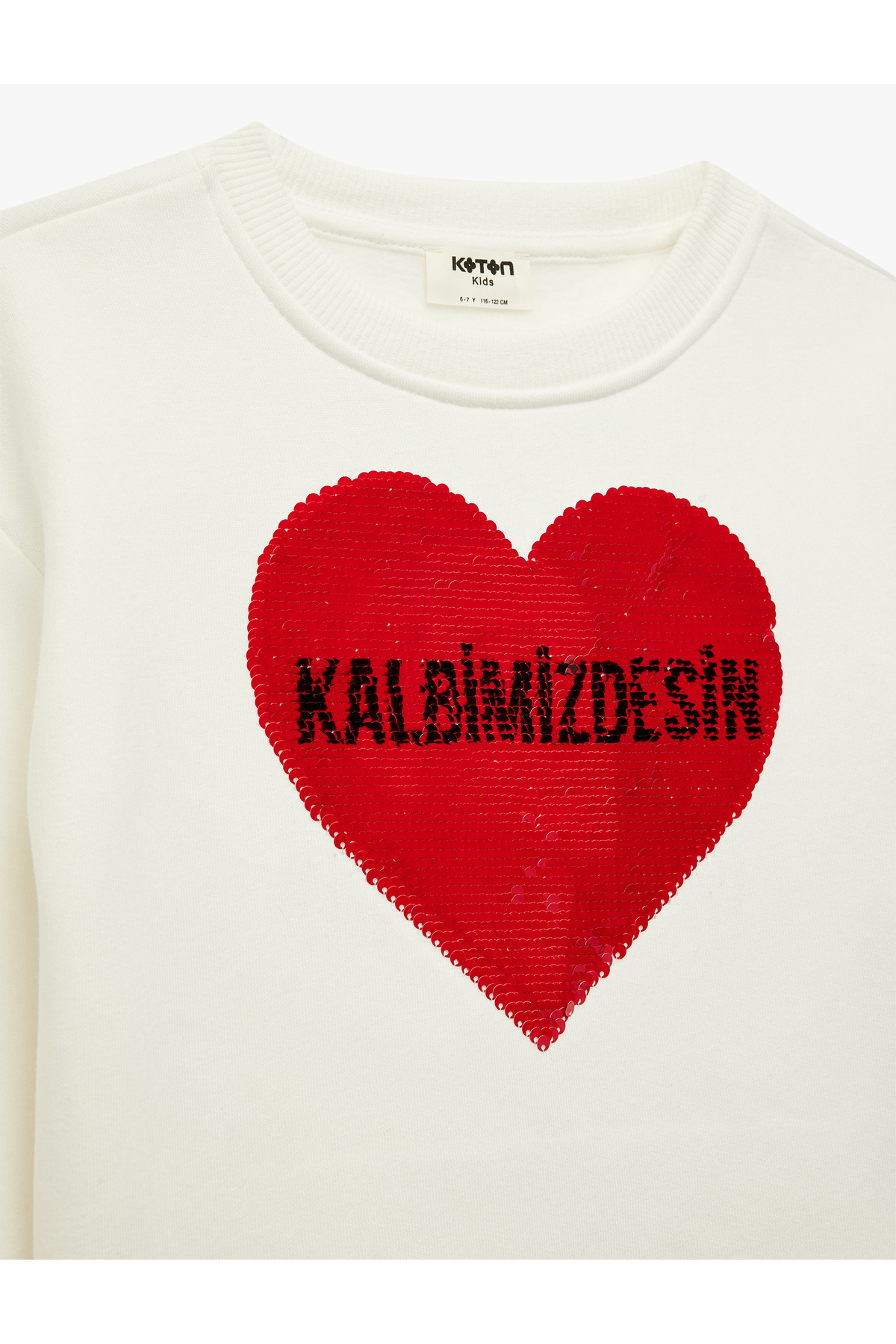 Atatürk Baskılı Uzun Kollu Bisiklet Yaka Pullu Payetli Şardonlu Sweatshirt