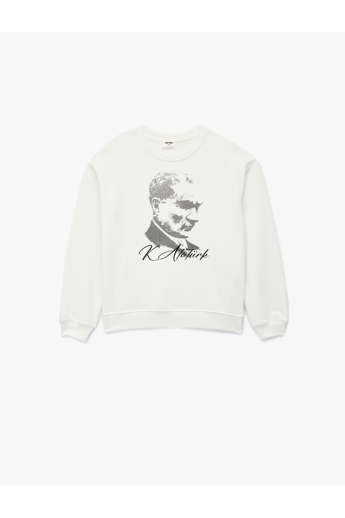 Atatürk Baskılı Uzun Kollu Bisiklet Yaka Pamuklu Sweatshirt