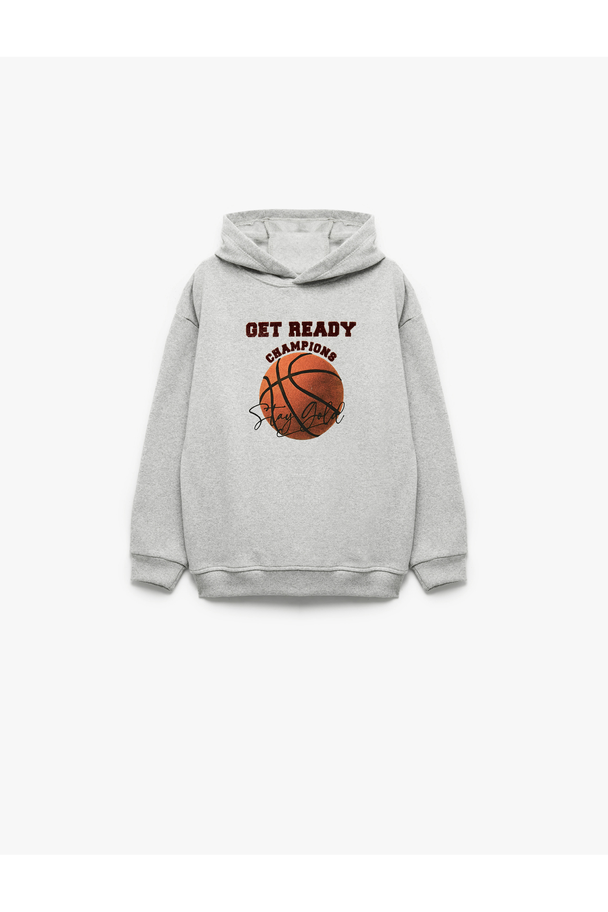 Basketbol Baskılı Şardonlu Uzun Kollu Kapşonlu Sweatshirt