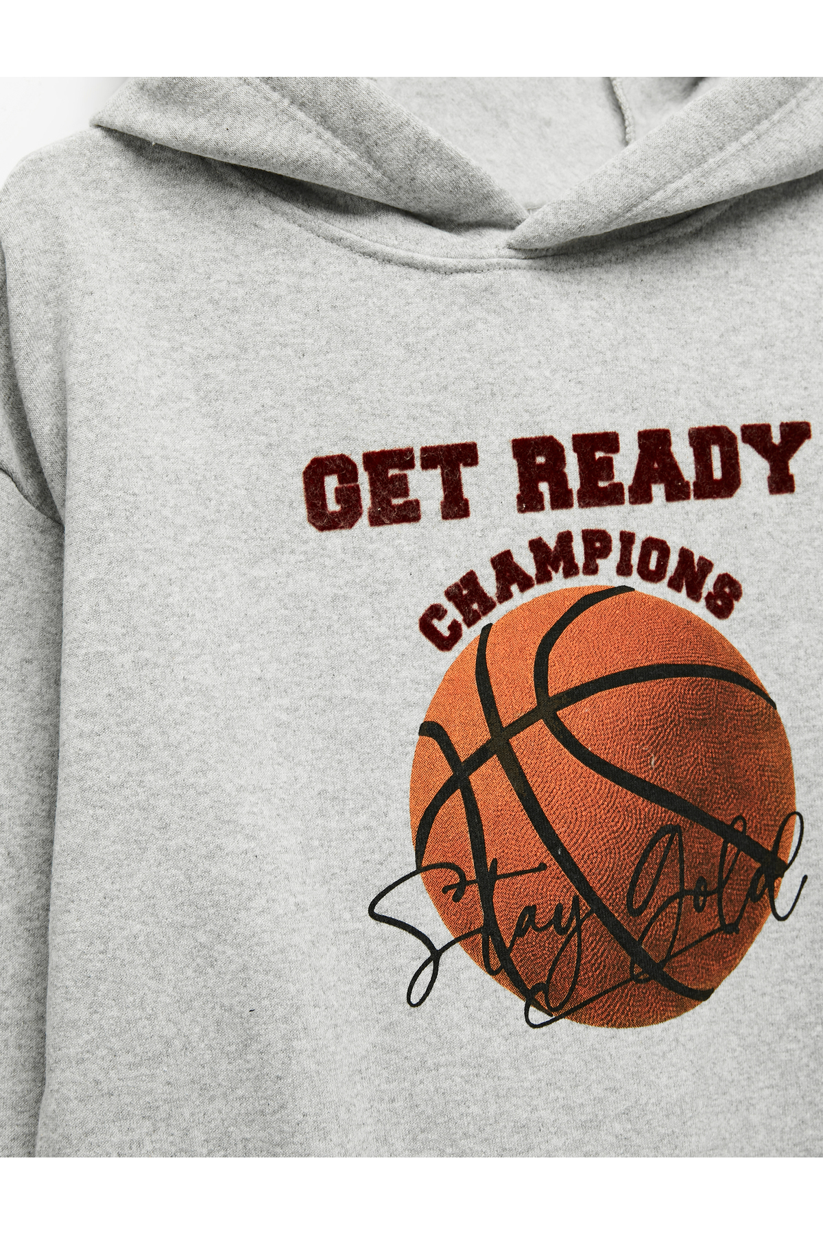 Basketbol Baskılı Şardonlu Uzun Kollu Kapşonlu Sweatshirt