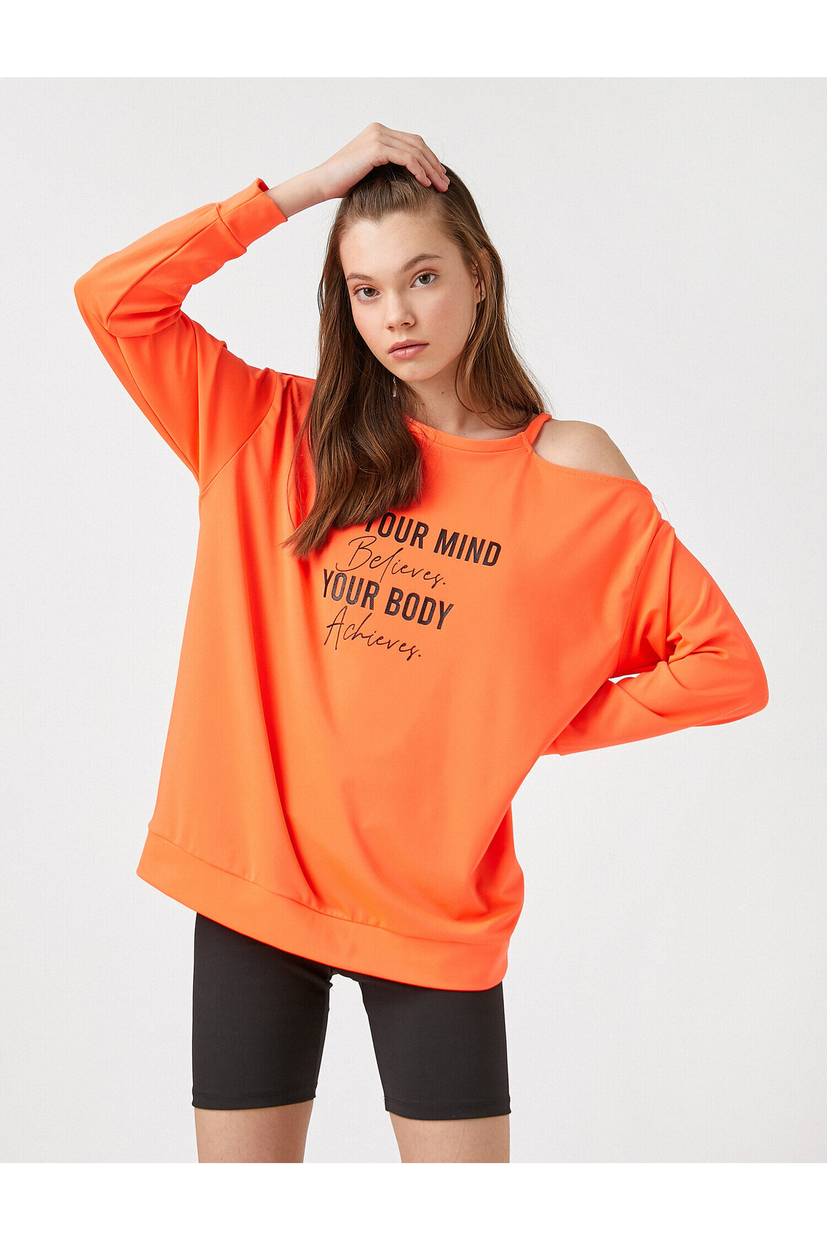 Baskılı Açık Omuz Sweatshirt