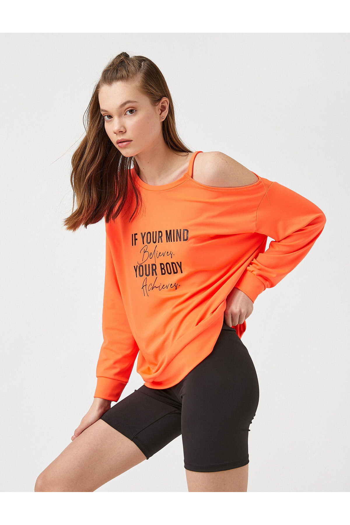 Baskılı Açık Omuz Sweatshirt