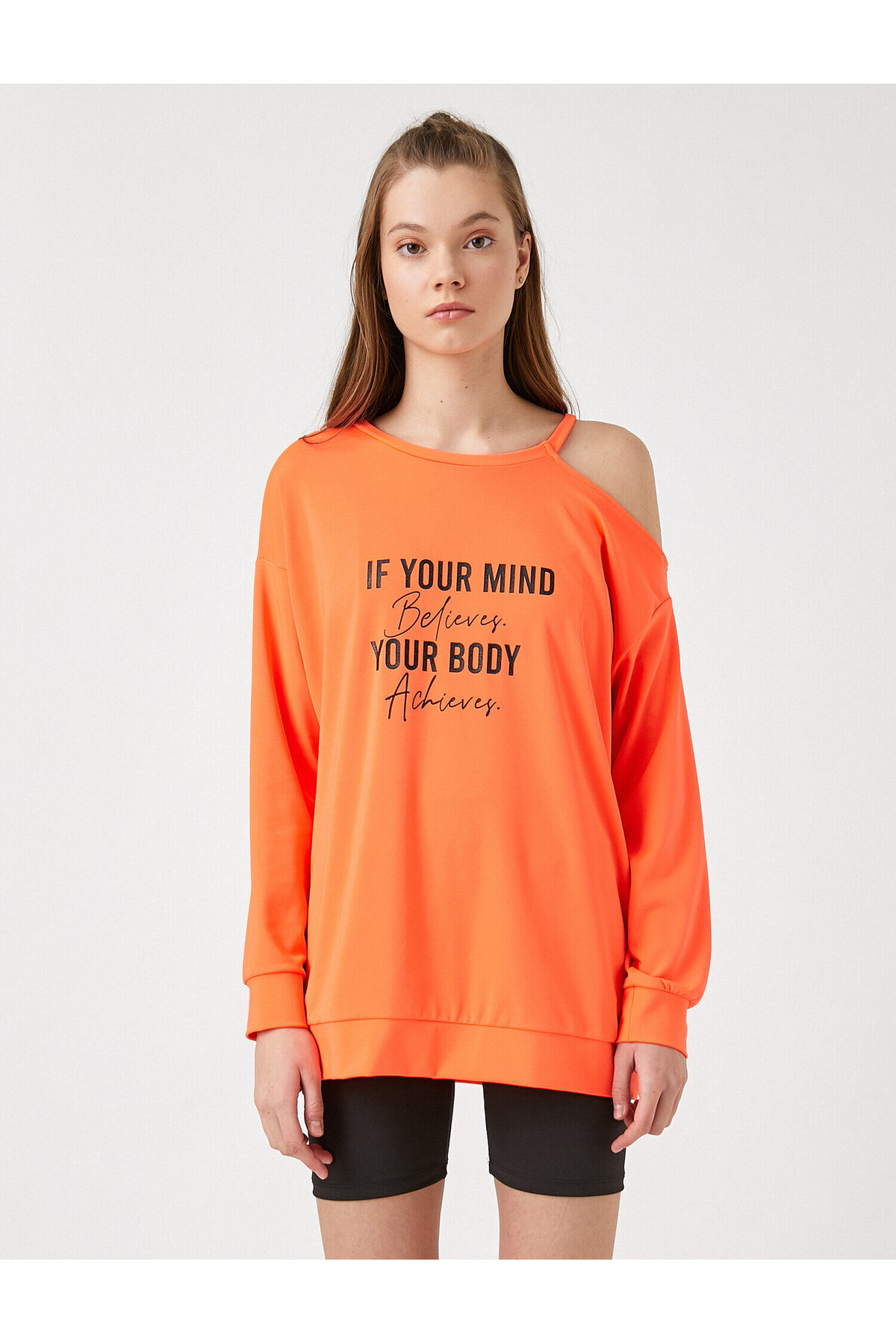 Baskılı Açık Omuz Sweatshirt