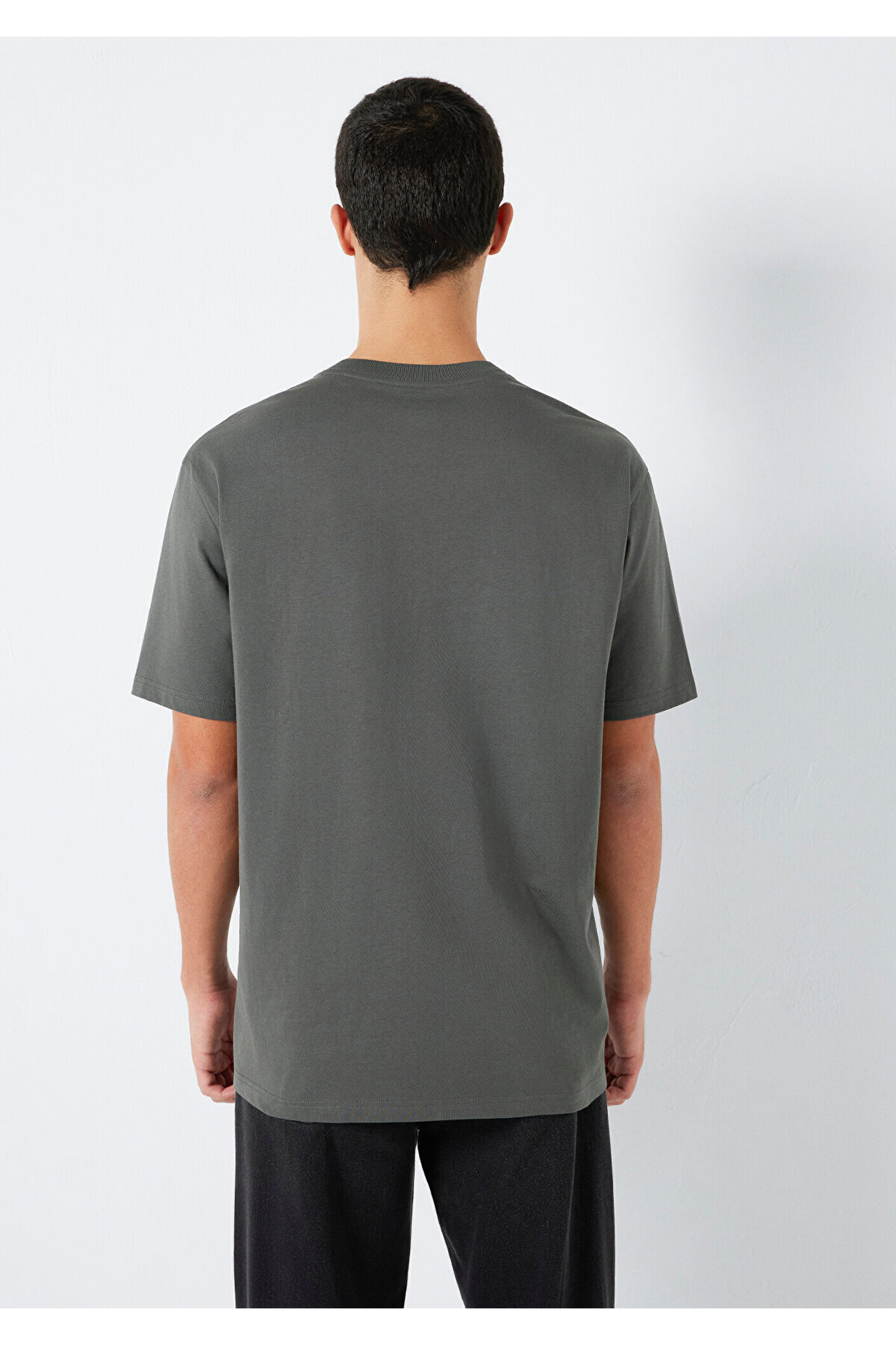 Baskılı Antrasit Tişört Loose Fit / Bol Rahat Kesim 0613128-70088