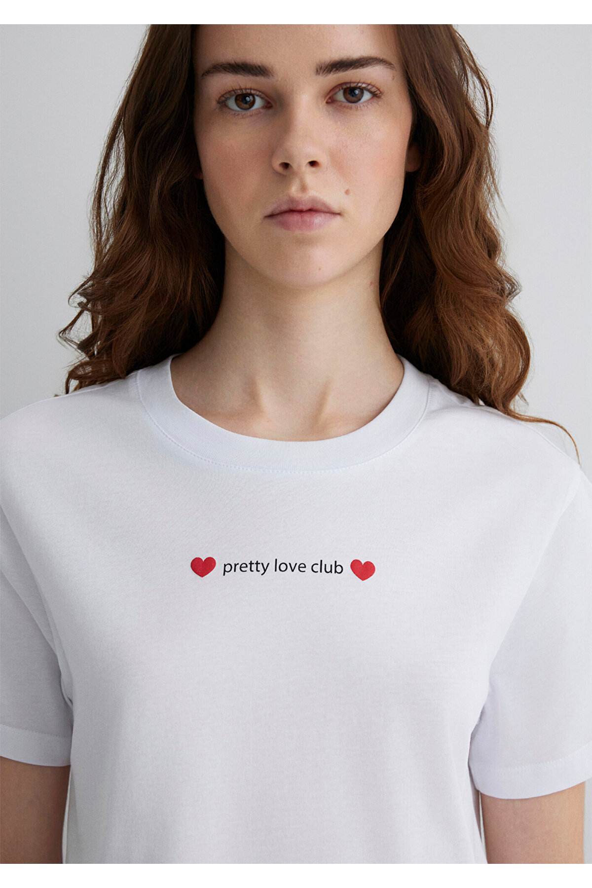 Baskılı Beyaz Crop Tişört Regular Fit / Normal Kesim 1613208-620