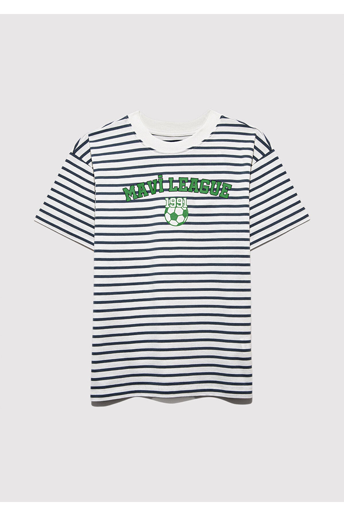 Baskılı Çizgili Tişört Loose Fit / Bol Rahat Kesim 6610264-89187