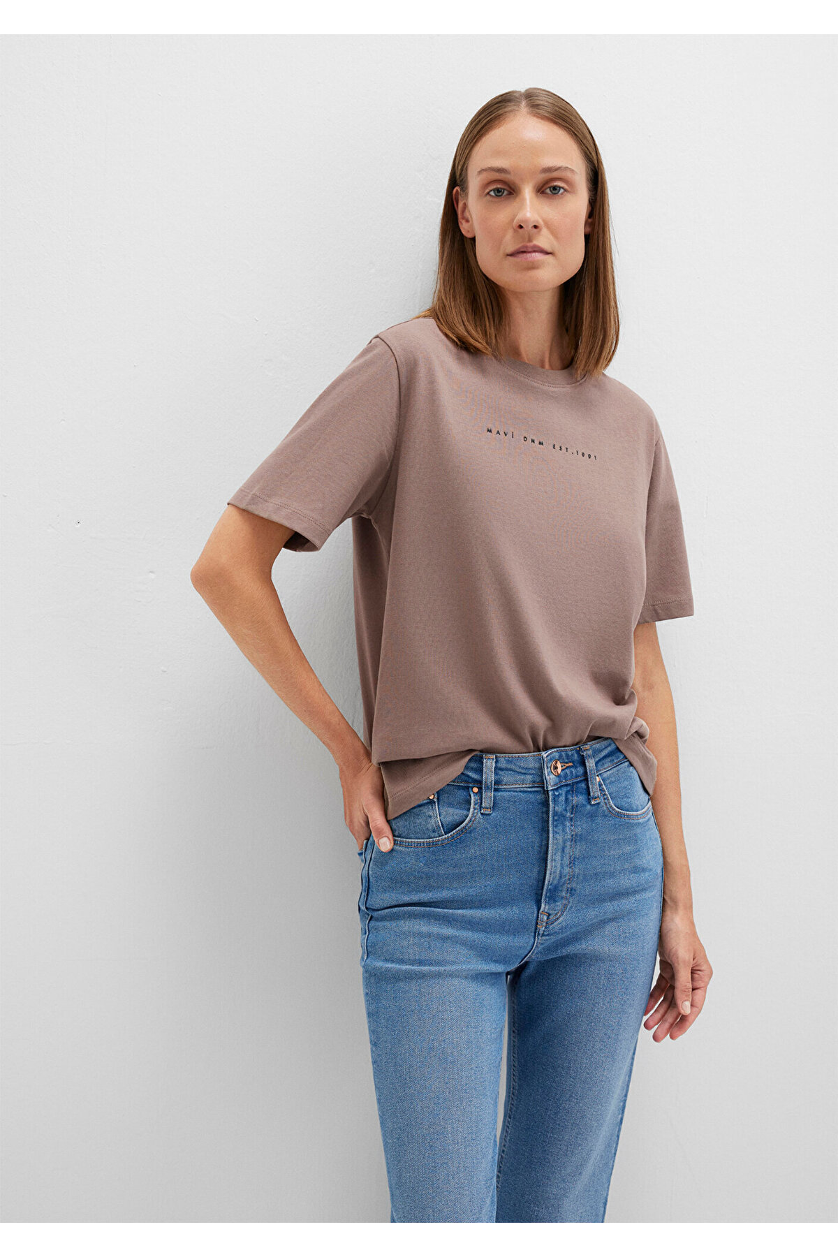 Baskılı Kahverengi Tişört Regular Fit / Normal Kesim 1613147-70383
