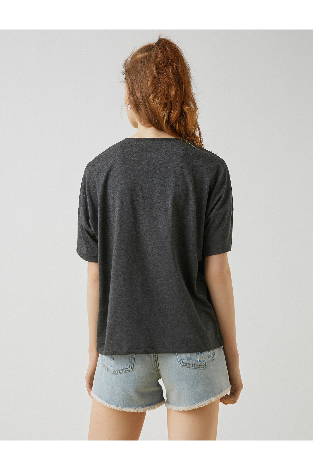 Baskılı Oversize Tişört Bisiklet Yaka