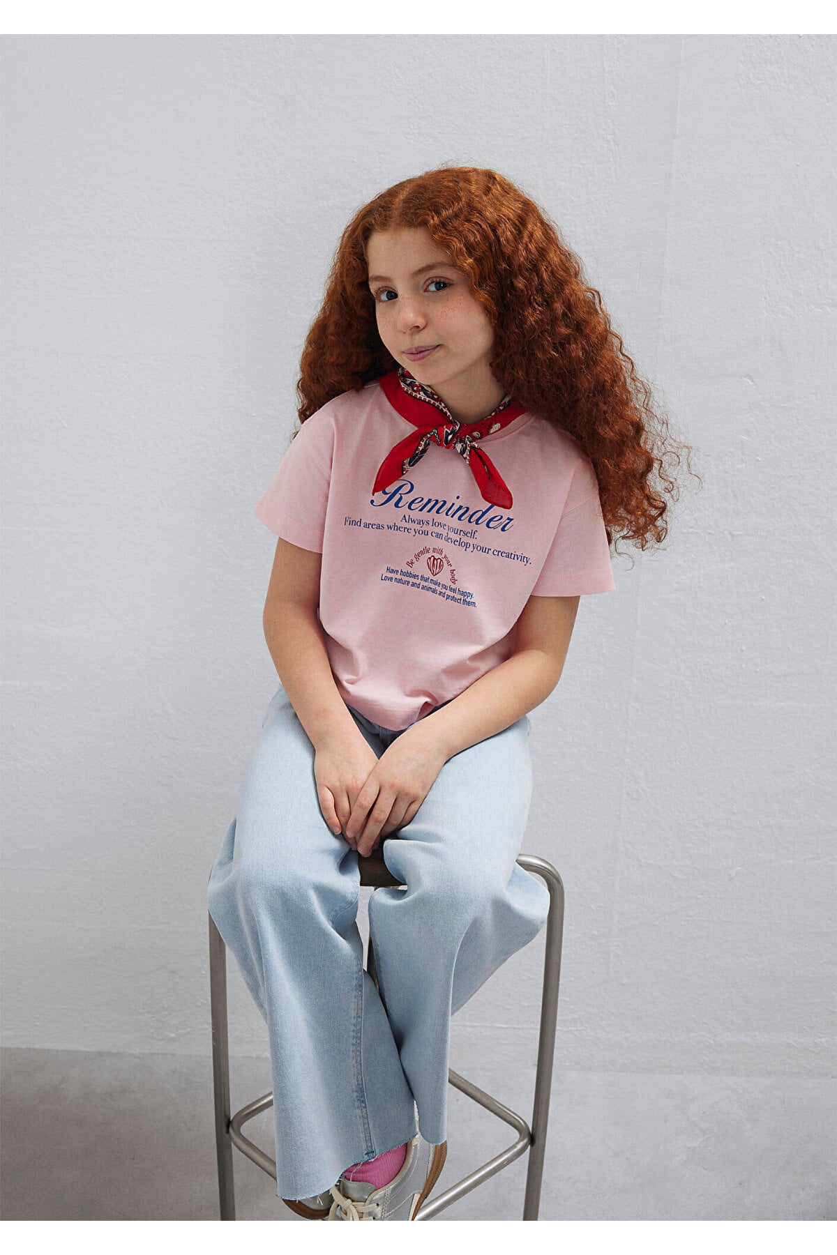 Baskılı Pembe Tişört Loose Fit / Bol Rahat Kesim 7610398-71007