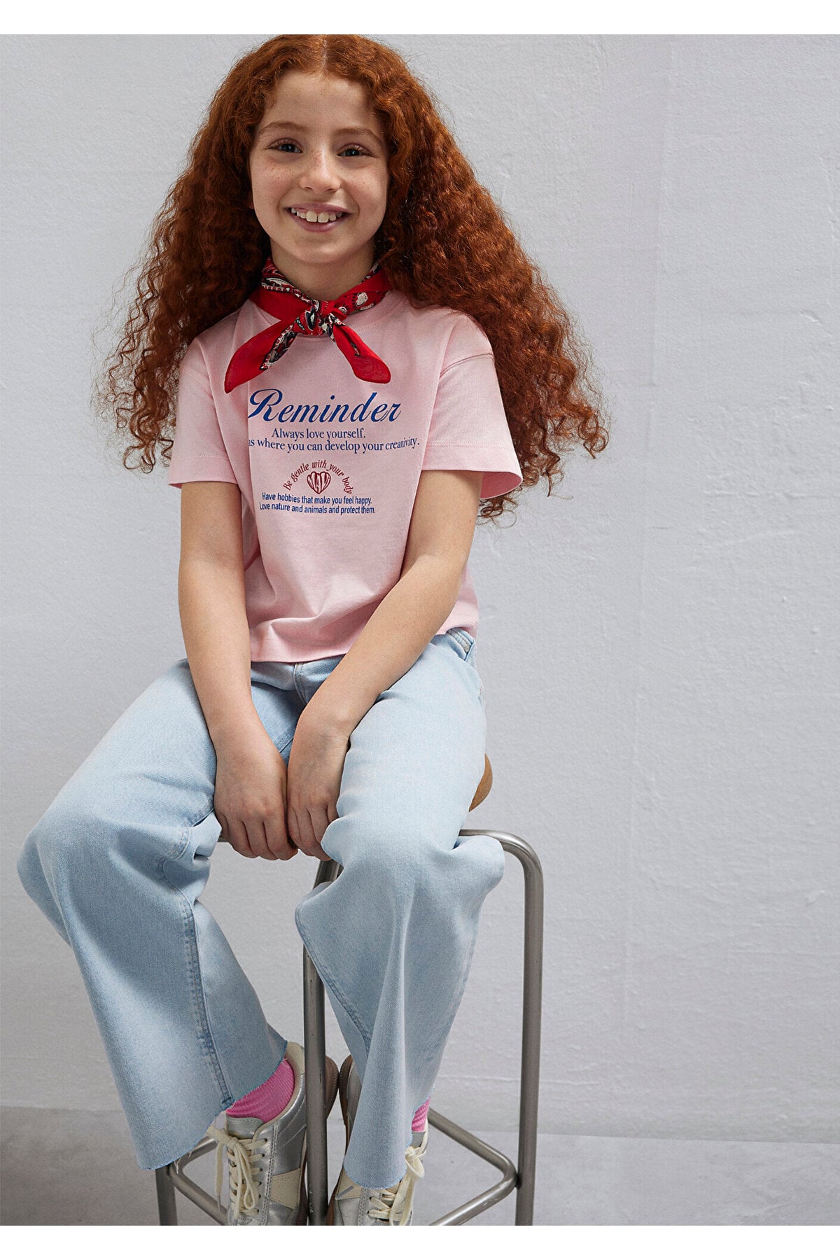 Baskılı Pembe Tişört Loose Fit / Bol Rahat Kesim 7610398-71007