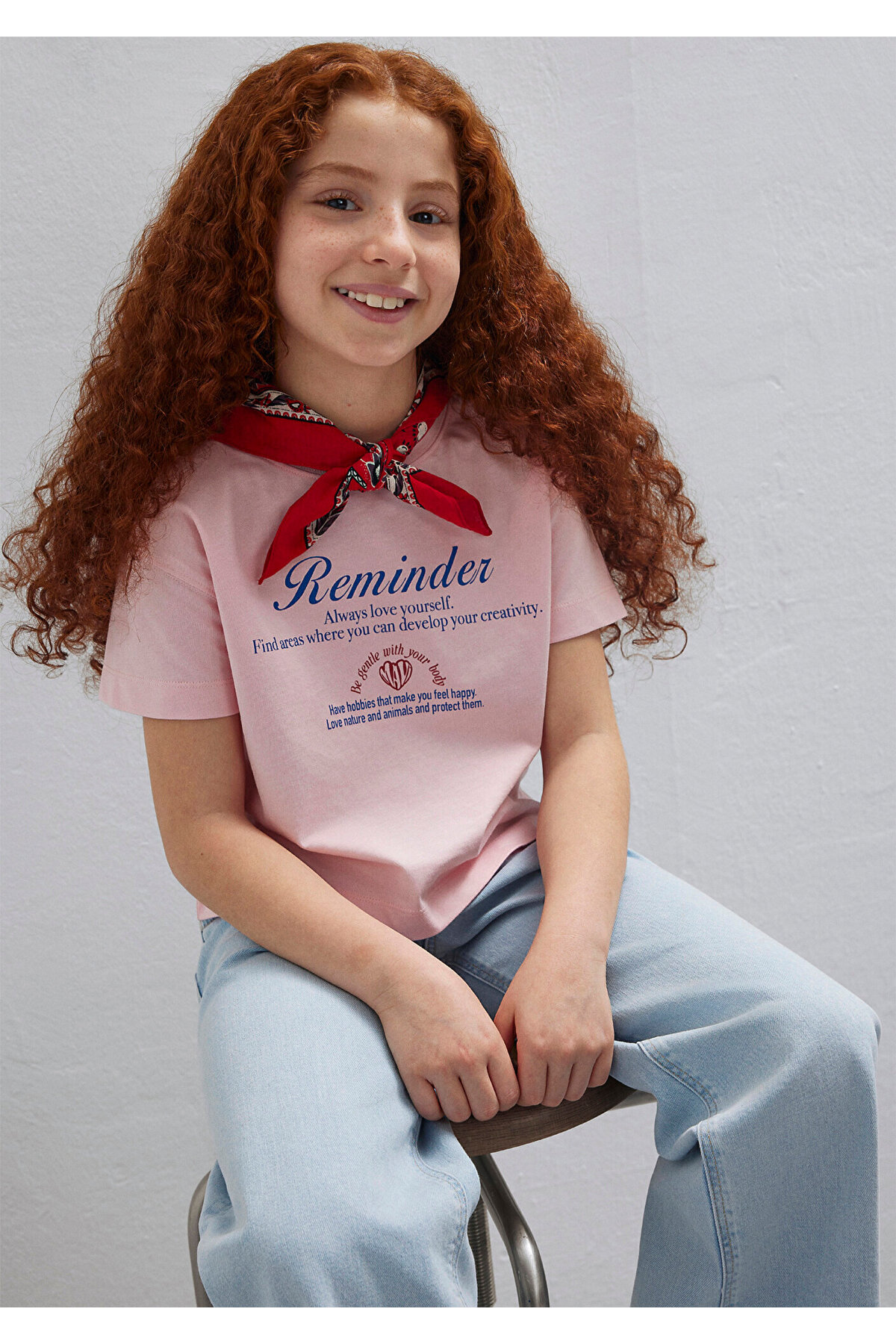 Baskılı Pembe Tişört Loose Fit / Bol Rahat Kesim 7610398-71007