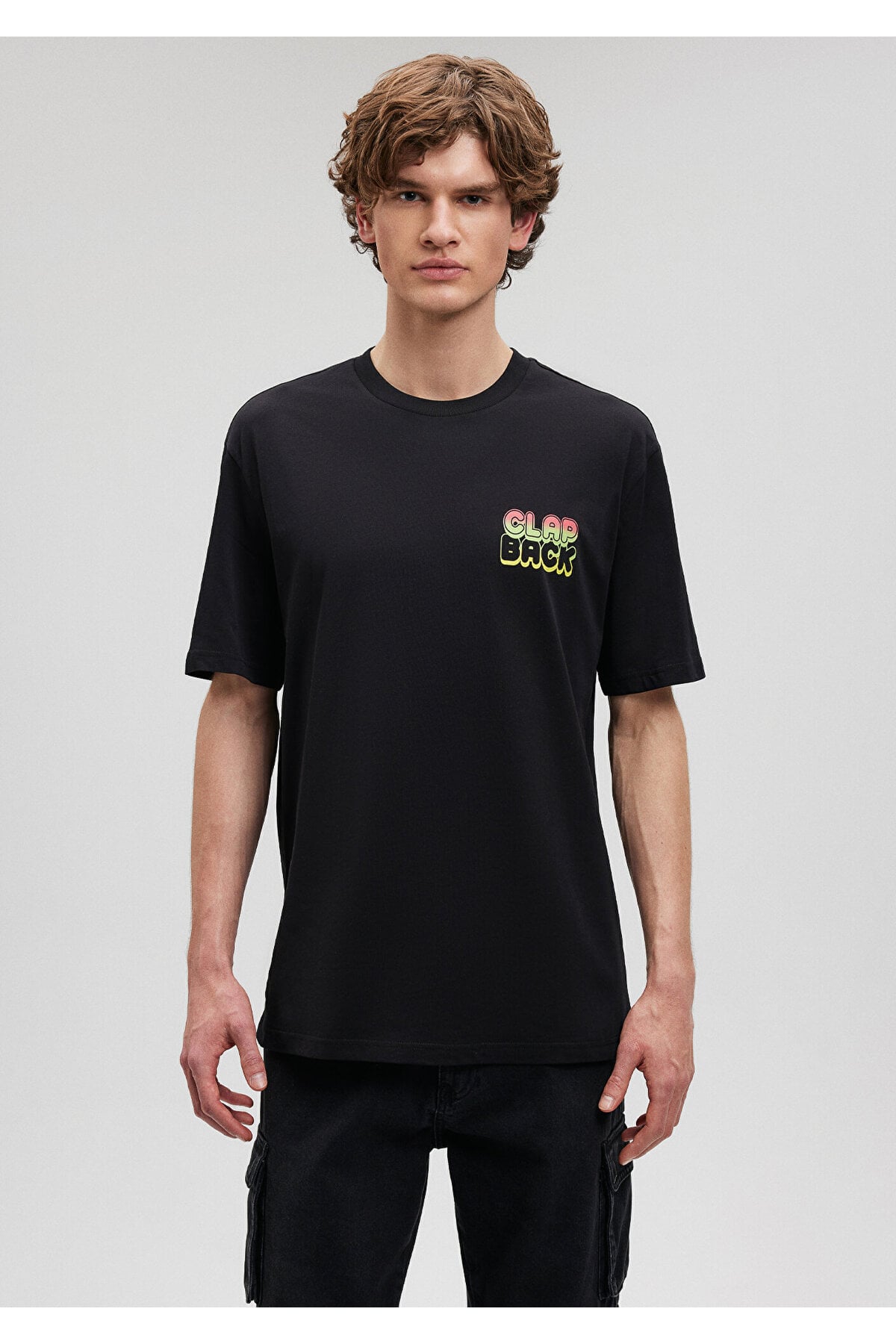 Baskılı Siyah Tişört Loose Fit / Bol Rahat Kesim 0612109-900