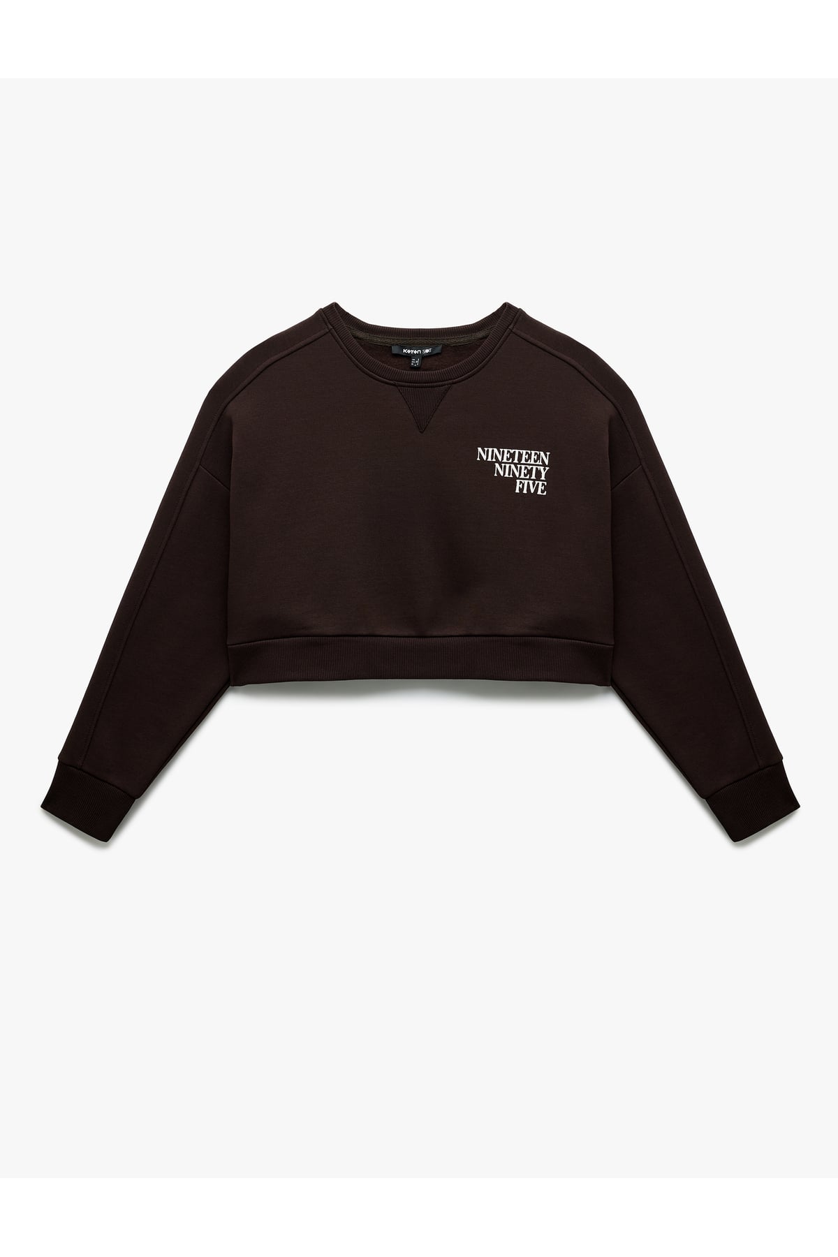Baskılı Uzun Kollu Bisiklet Yaka Şardonlu Oversize Crop Sweatshirt