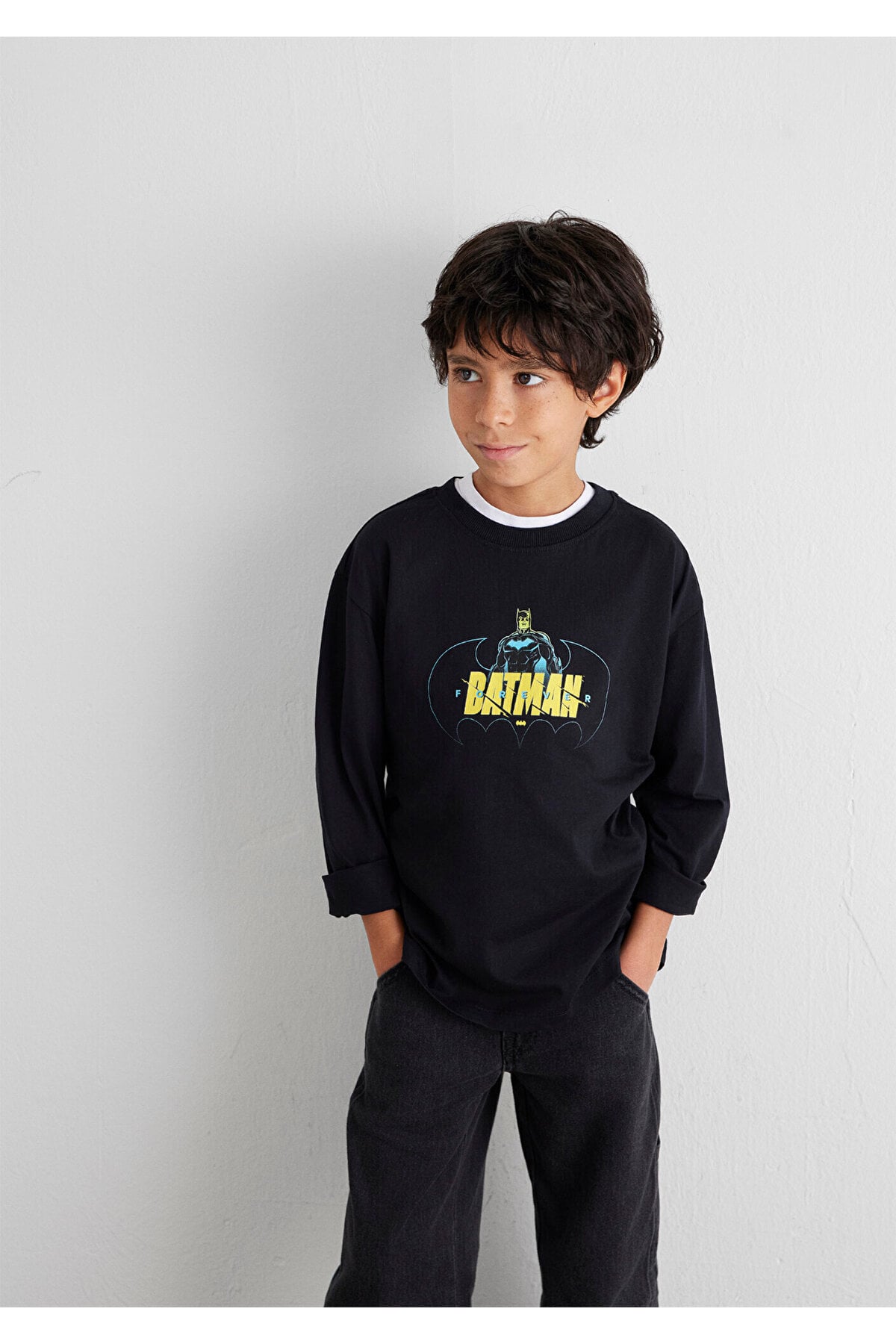 Batman Baskılı Siyah Tişört Loose Fit / Bol Rahat Kesim 6610294-900