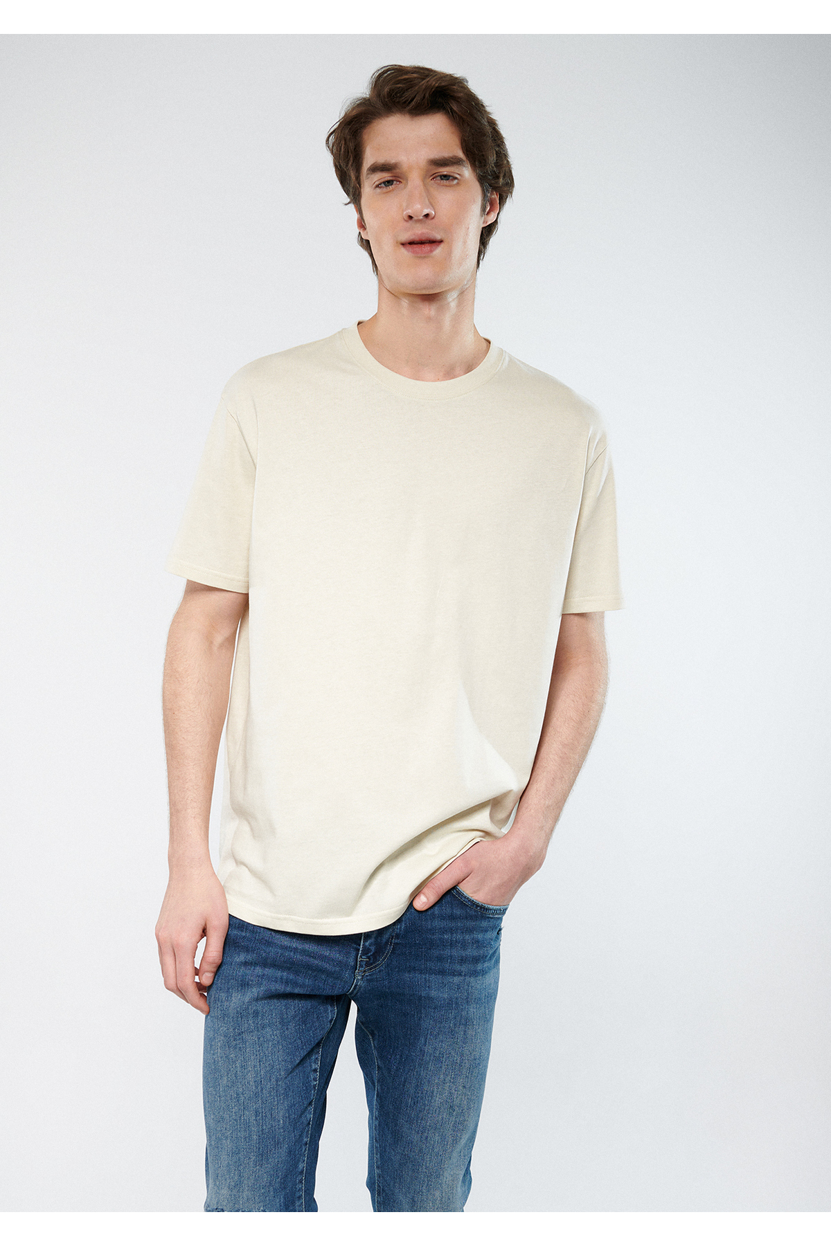 Bej Basic Tişört Loose Fit / Bol Rahat Kesim 066249-70134