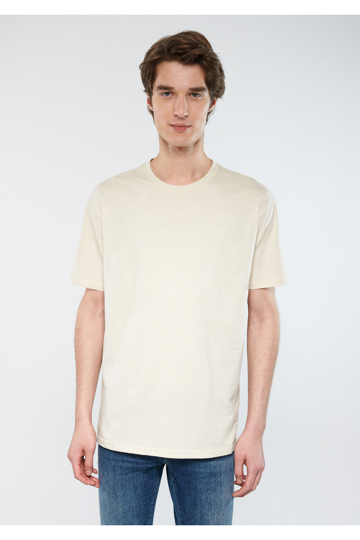 Bej Basic Tişört Loose Fit / Bol Rahat Kesim 066249-70134