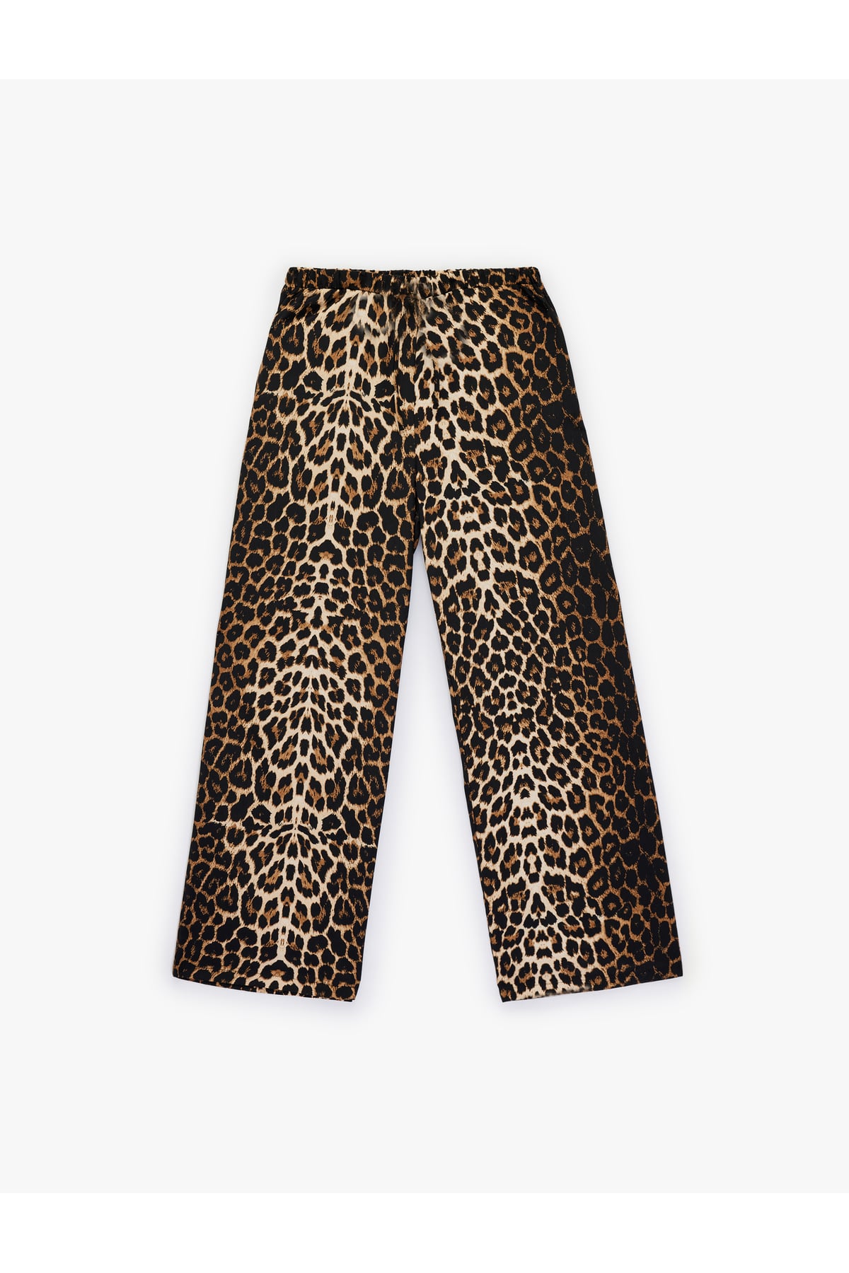 Beli Bağcıklı Cepli Leopar Desenli Geniş Paça Pantolon