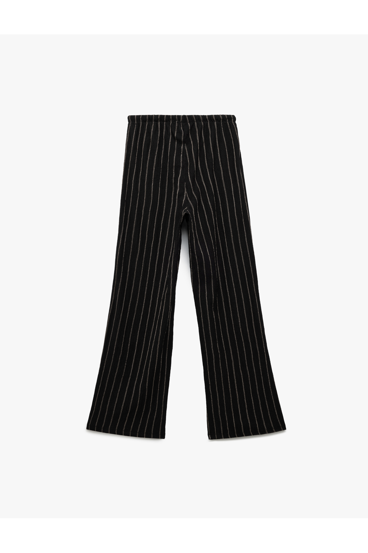 Beli Bağcıklı Çizgili Düz Uzun Paça Pantolon