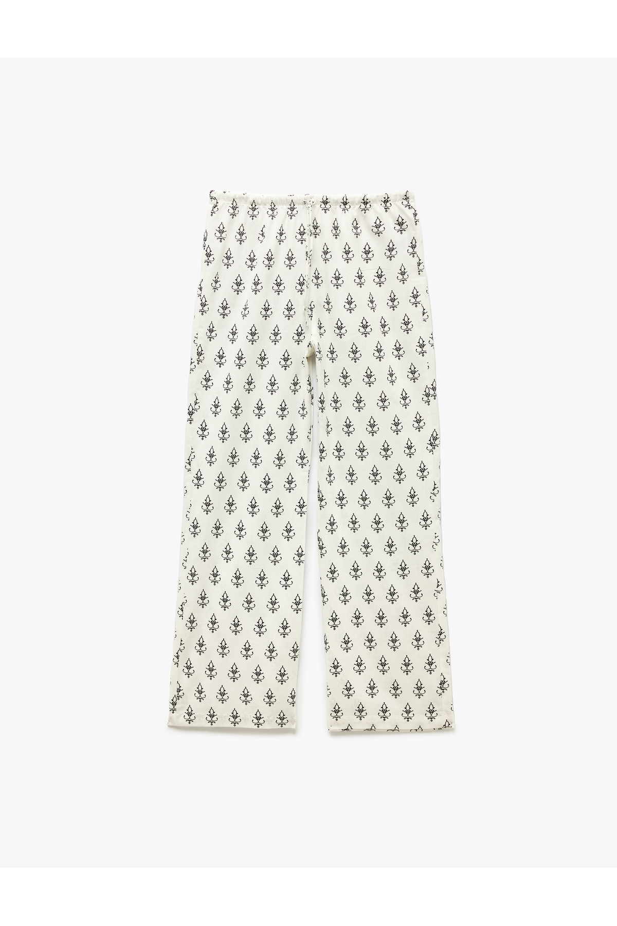 Beli Bağcıklı Desenli Pamuklu Düz Paça Pantolon
