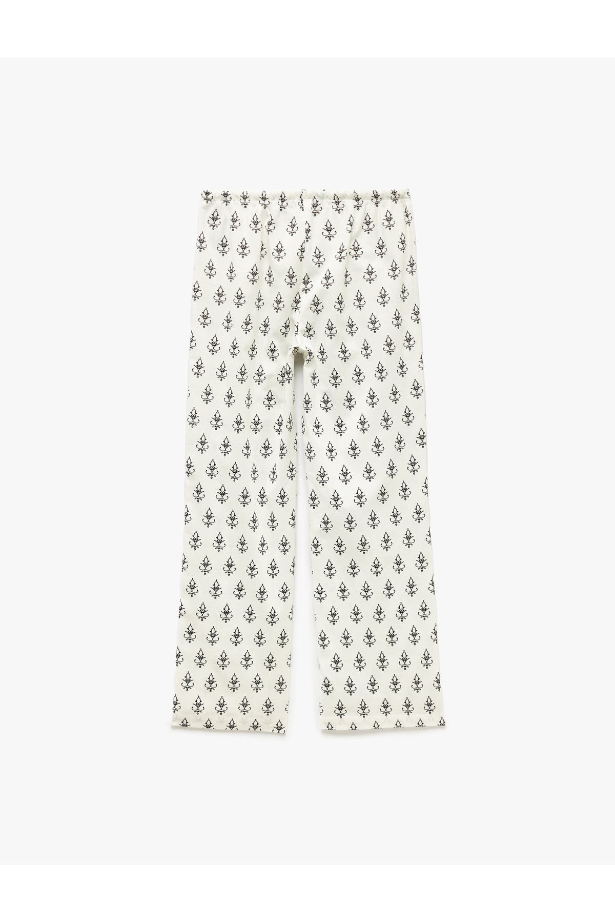 Beli Bağcıklı Desenli Pamuklu Düz Paça Pantolon