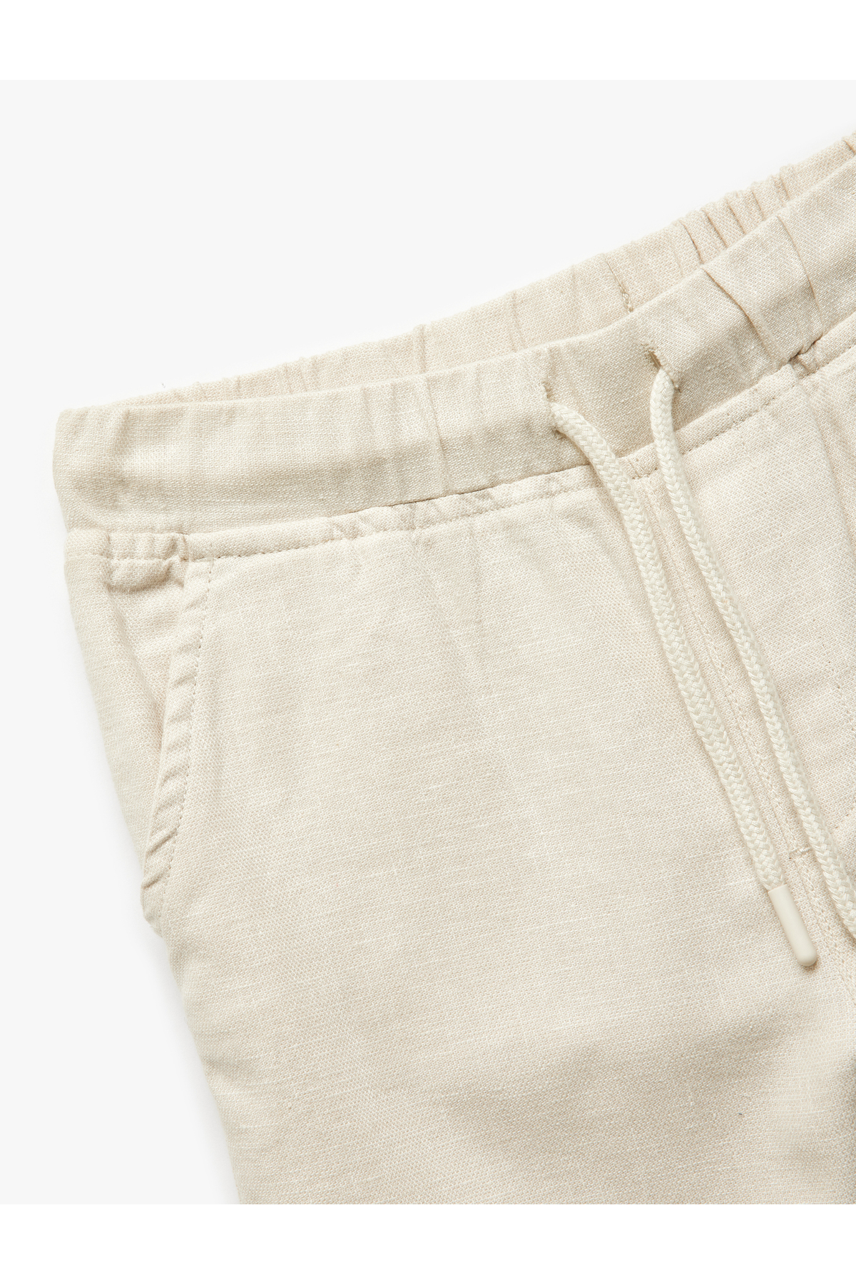 Beli Bağcıklı Keten Karışımlı Basic Pantolon