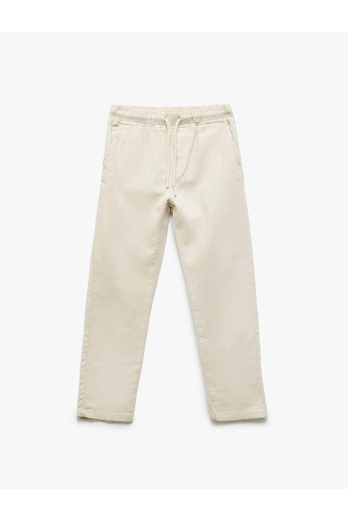 Beli Bağcıklı Keten Karışımlı Basic Pantolon
