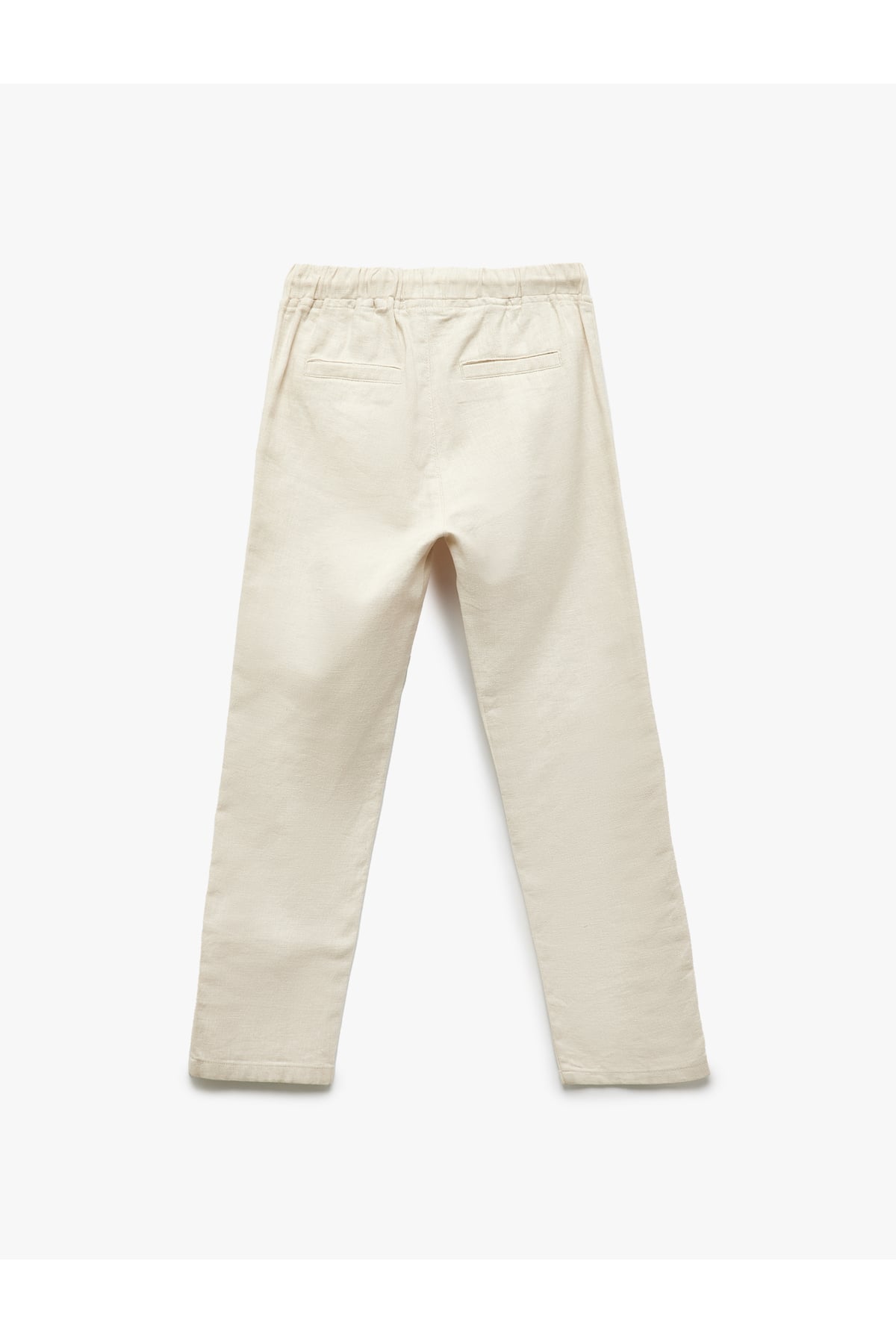 Beli Bağcıklı Keten Karışımlı Basic Pantolon