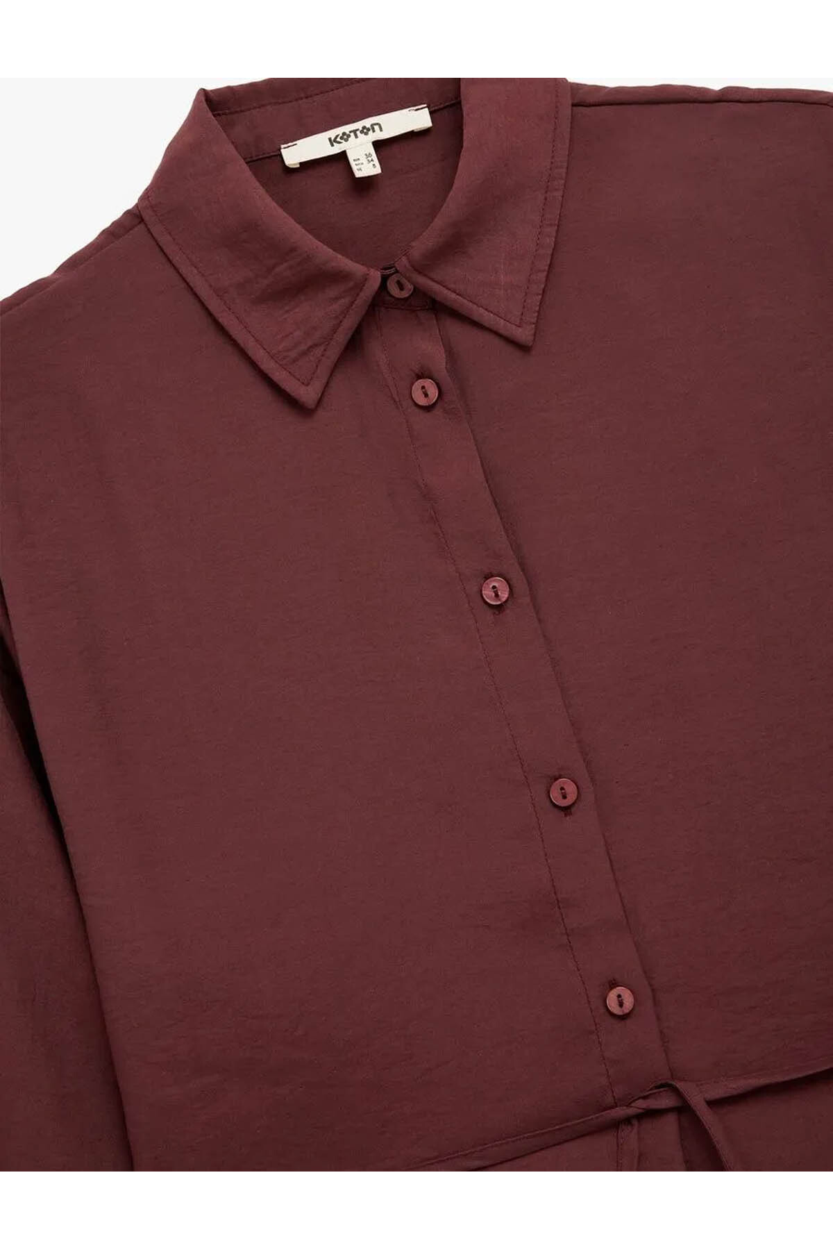 Beli Bağlama Detaylı Oversize Bordo Kadın Gömlek 6WAK60017PW