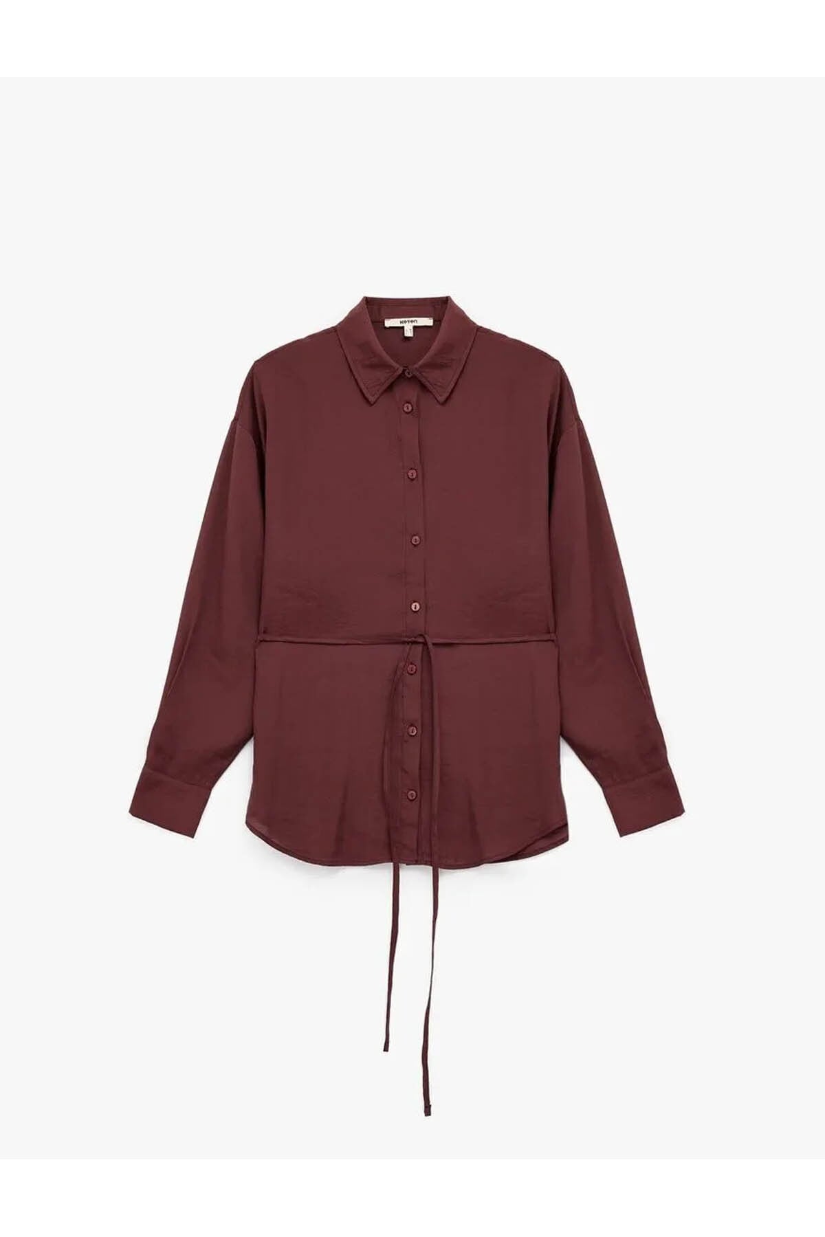 Beli Bağlama Detaylı Oversize Bordo Kadın Gömlek 6WAK60017PW