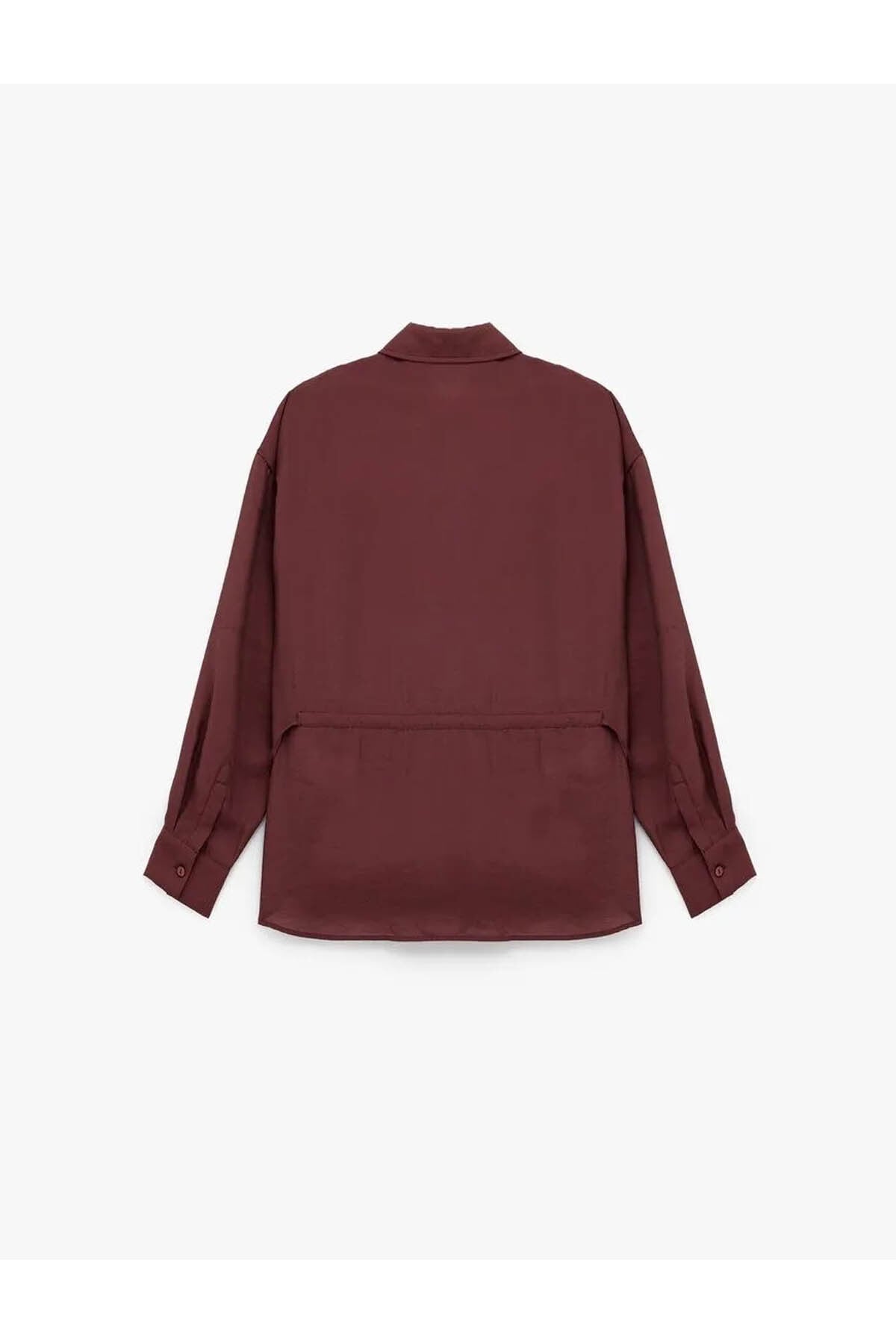 Beli Bağlama Detaylı Oversize Bordo Kadın Gömlek 6WAK60017PW