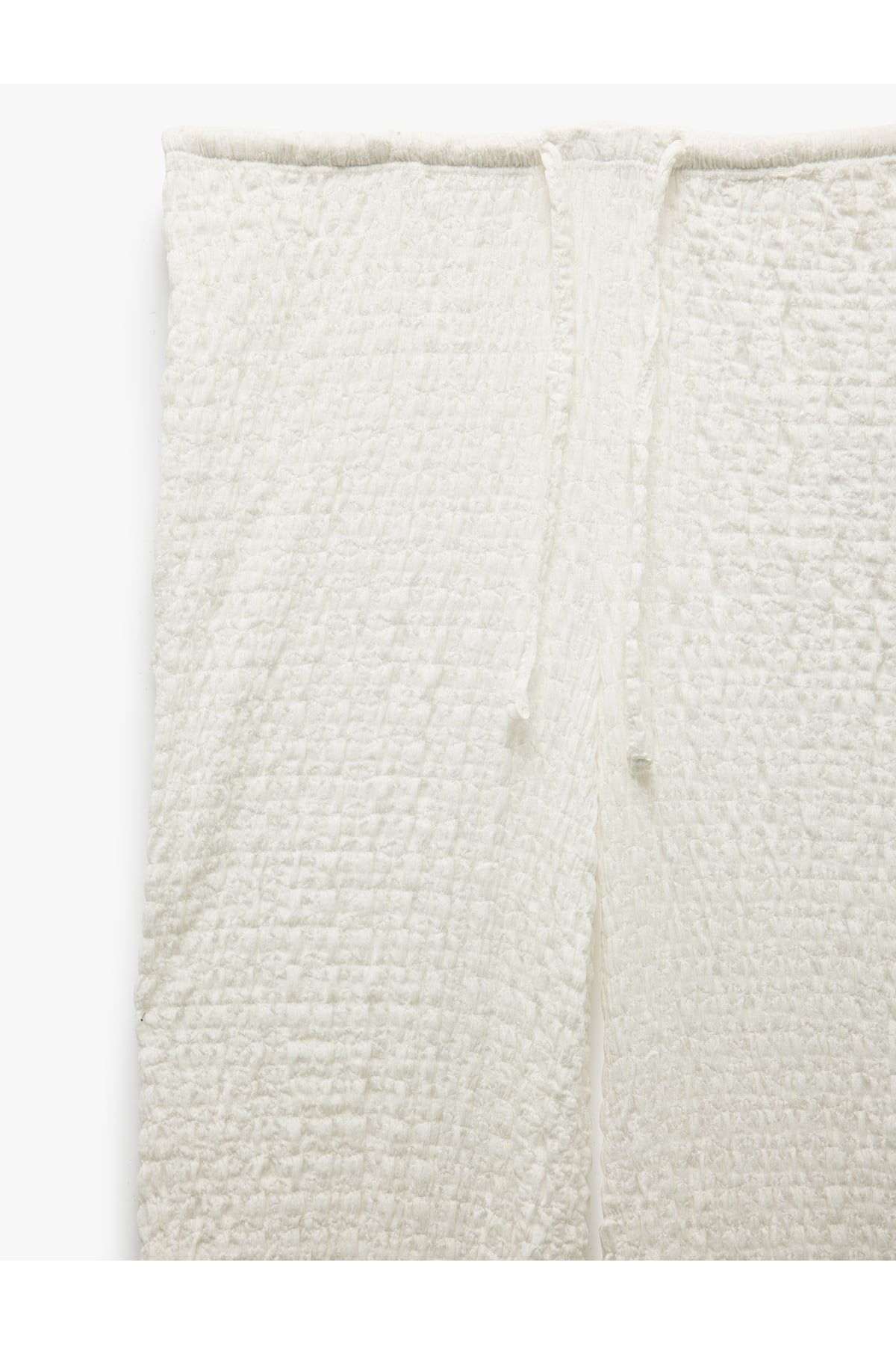 Beli Bağlamalı Dokulu Bol Düz Paça Pantolon