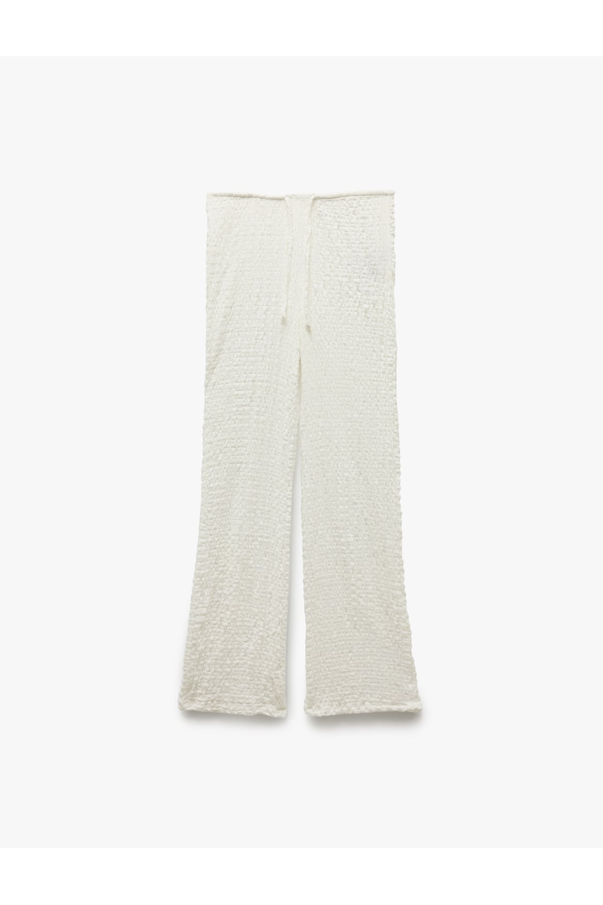 Beli Bağlamalı Dokulu Bol Düz Paça Pantolon