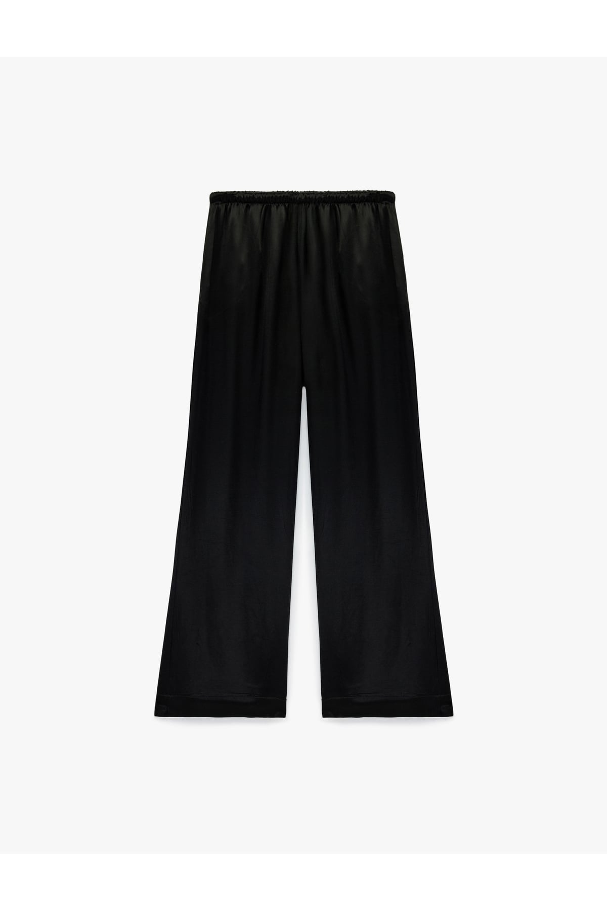 Beli Bağlamalı Düz Bol Paça Saten Pantolon