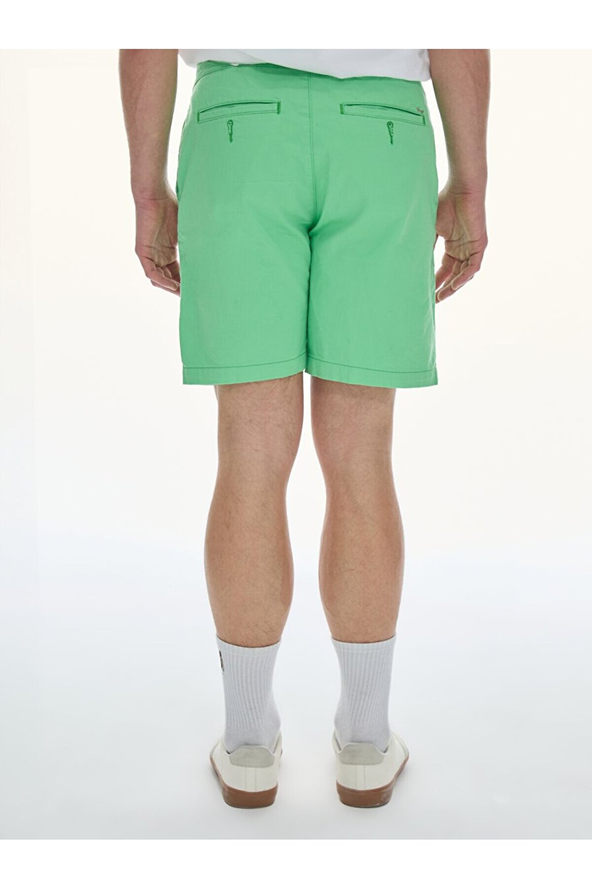 Beli Düğmeli Basıc Gabardin Yeşil Şort