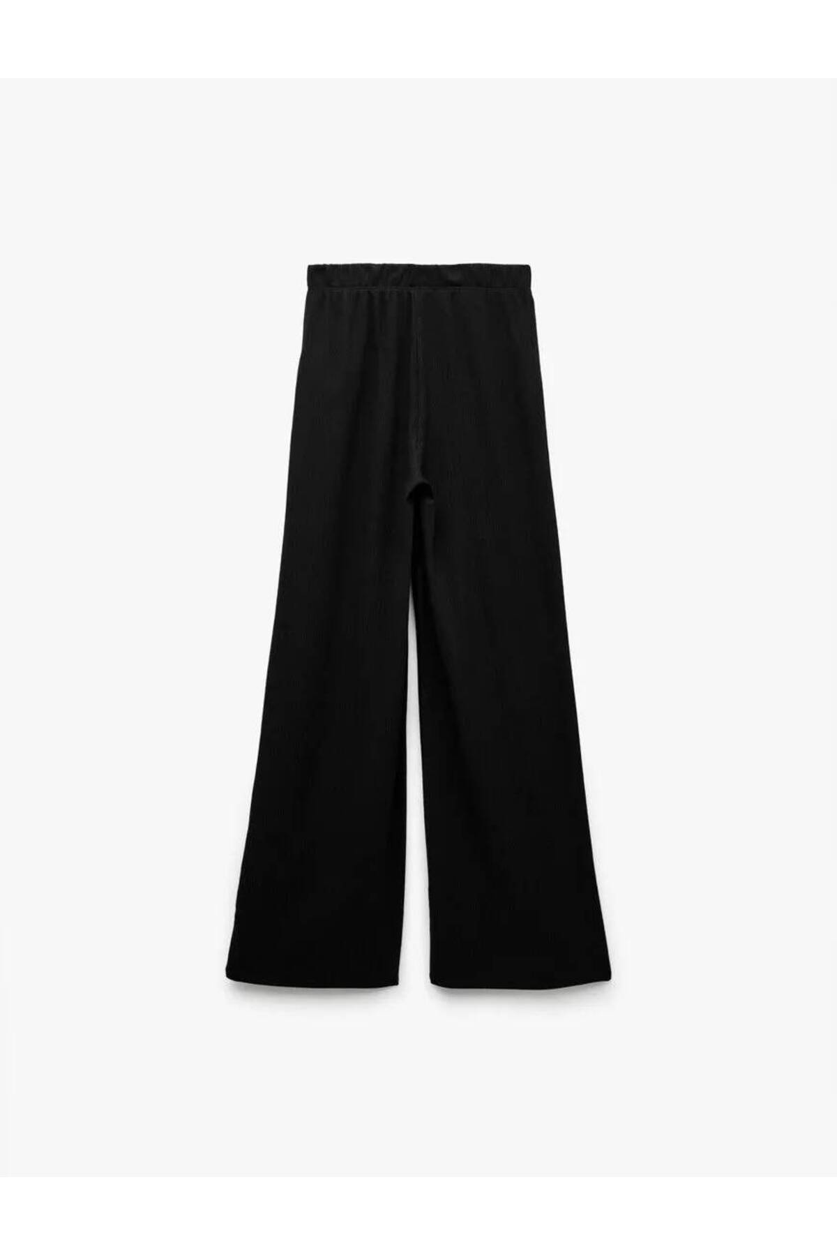 Beli Lastikli Bürümcük Geniş Paça Siyah Kadın Pantolon 6Wal40009Ik