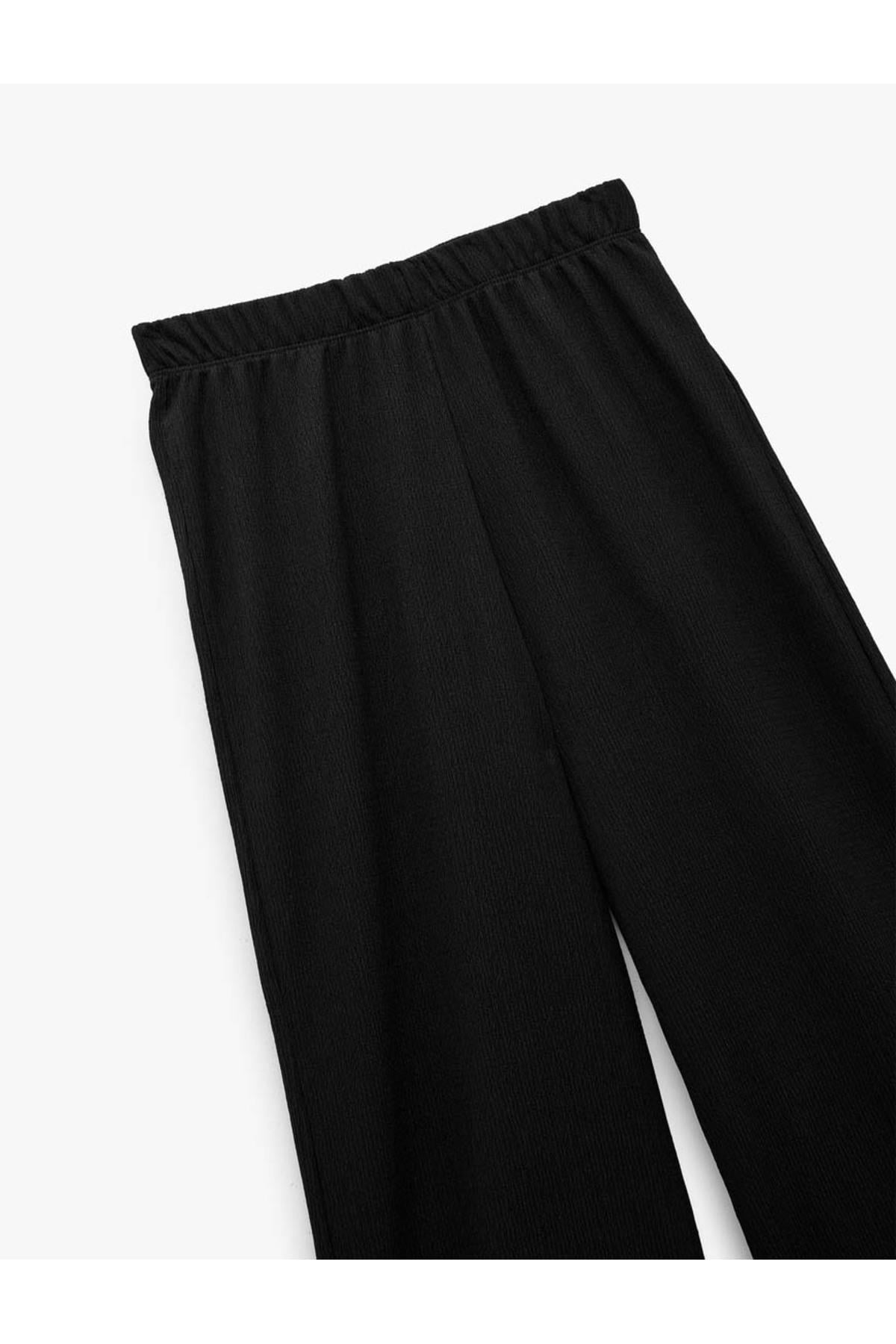 Beli Lastikli Bürümcük Geniş Paça Siyah Kadın Pantolon 6Wal40009Ik
