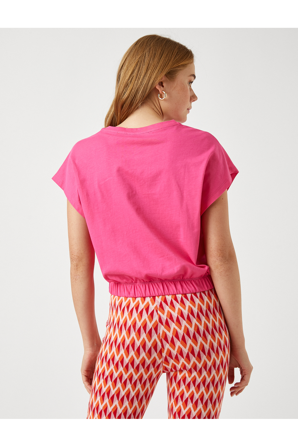 Beli Lastikli Pamuklu Crop Basic Tişört