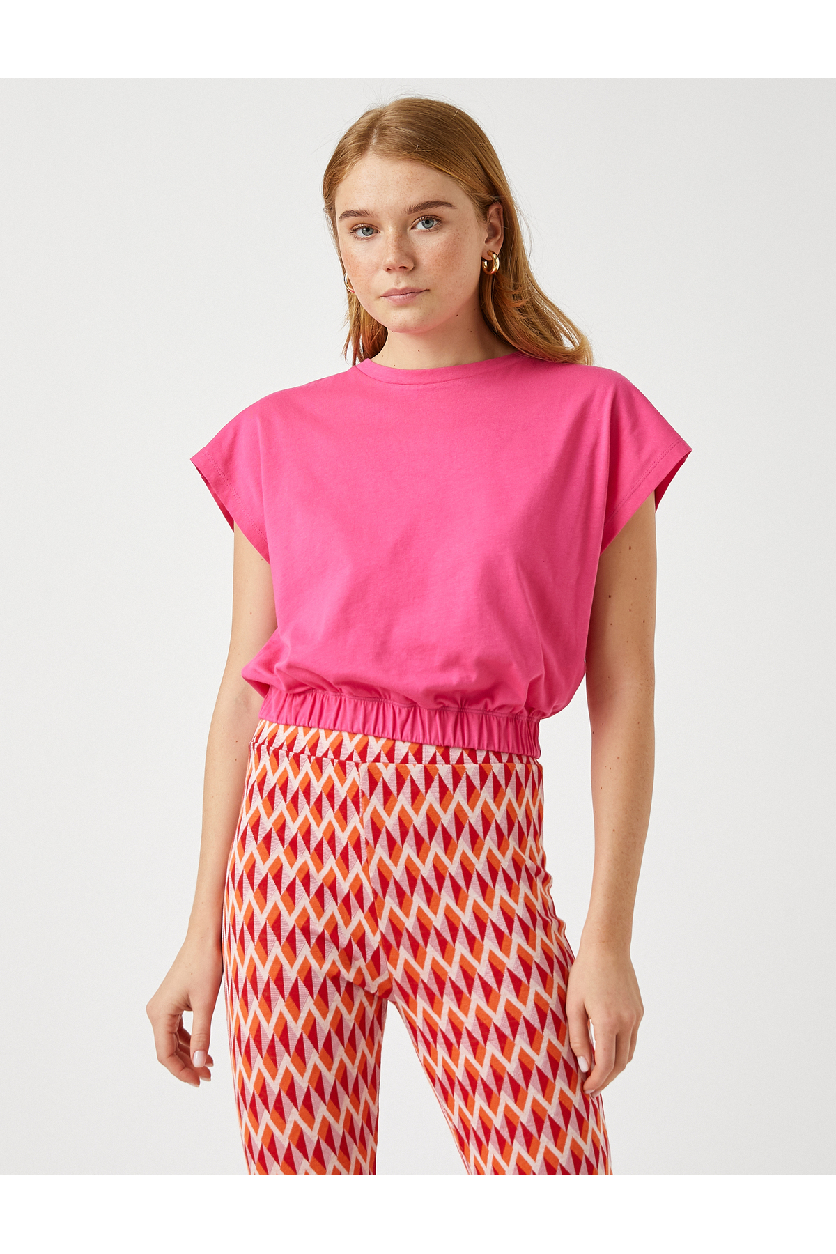 Beli Lastikli Pamuklu Crop Basic Tişört