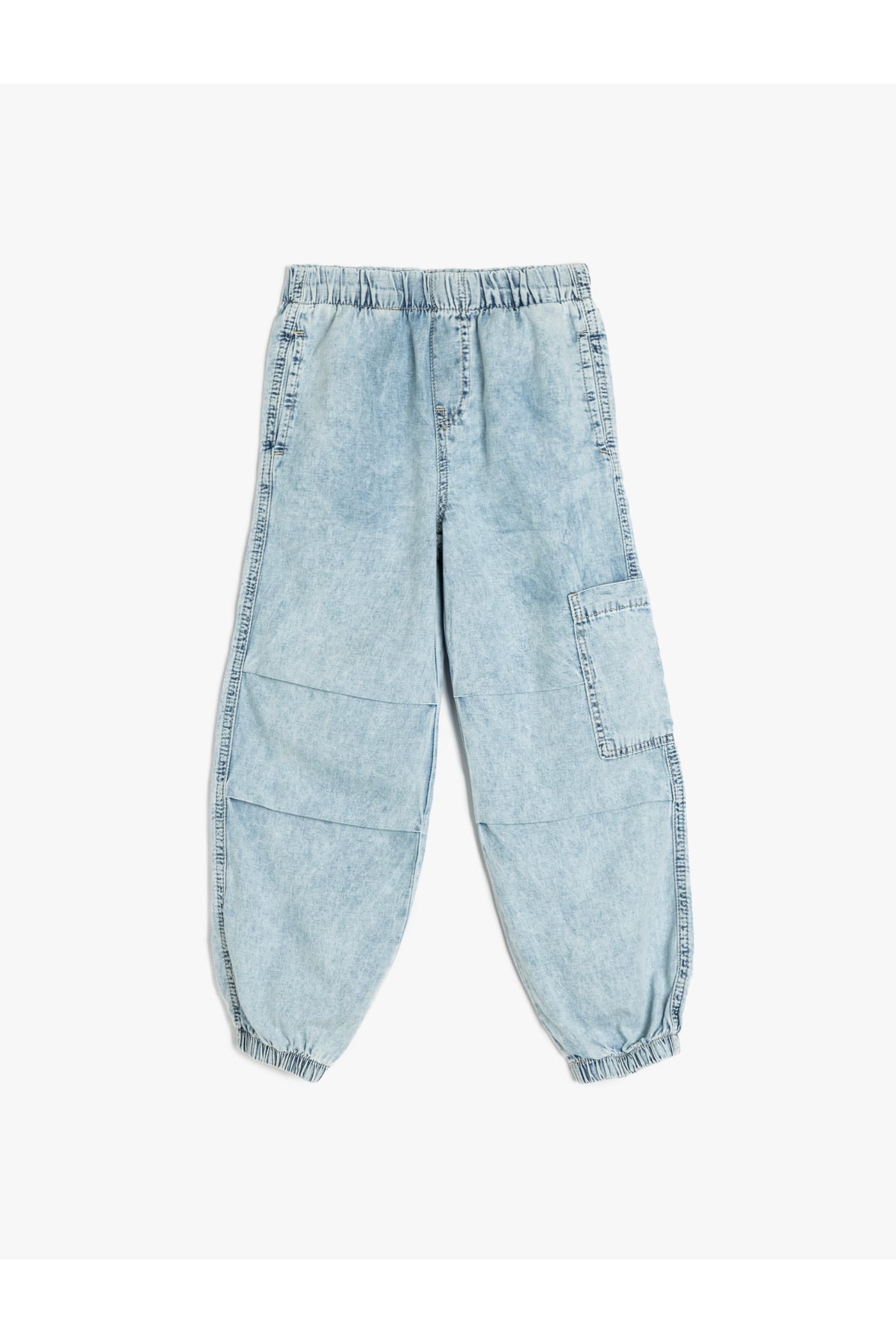 Beli Lastikli Pamuklu Paraşüt Bol Kalıp Denim Pantolon