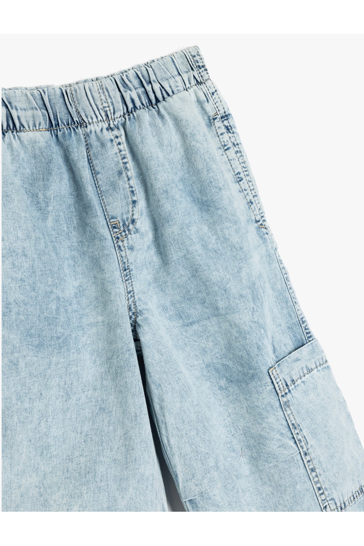 Beli Lastikli Pamuklu Paraşüt Bol Kalıp Denim Pantolon