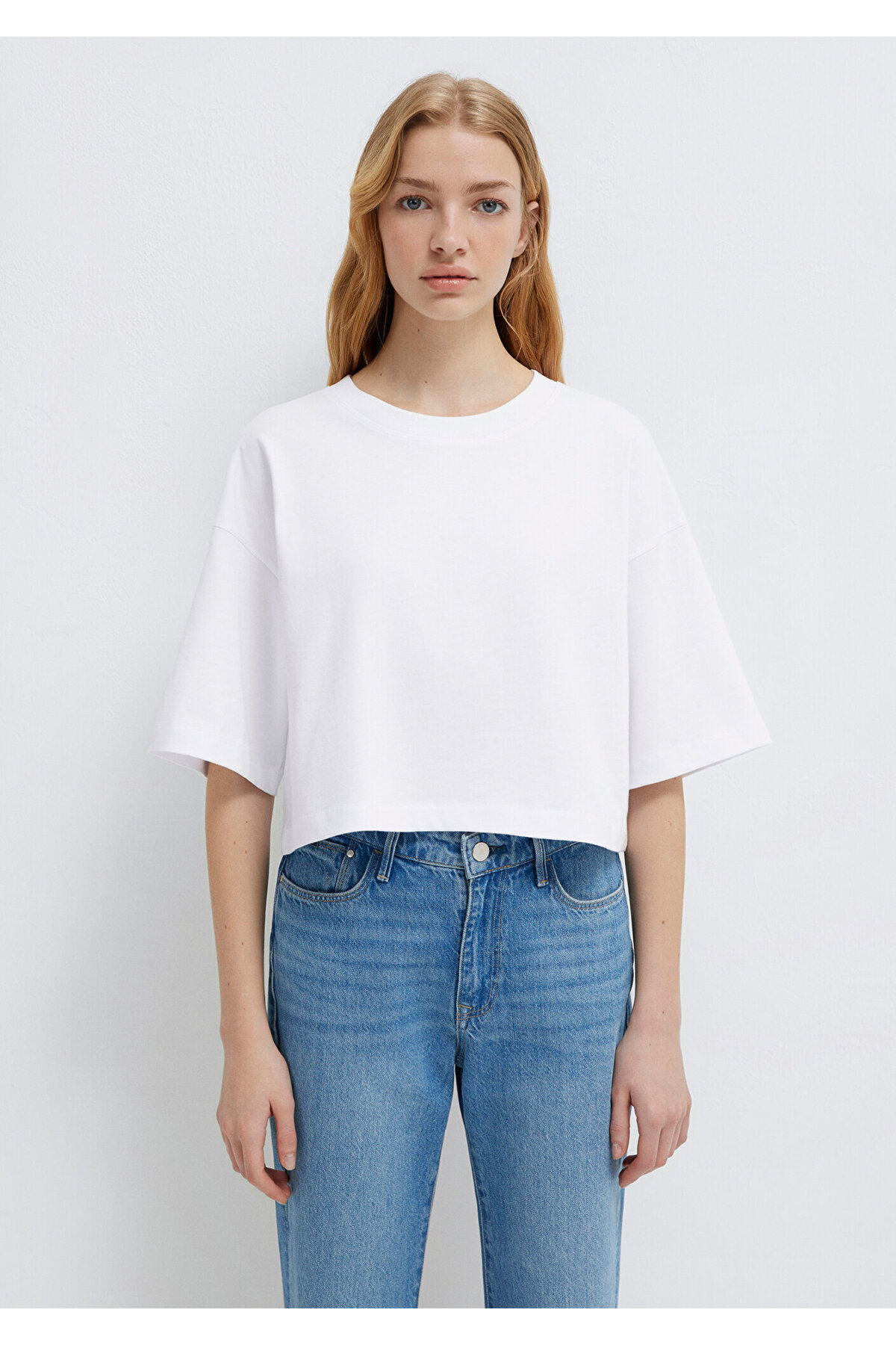 Beyaz Crop Basic Tişört Crop / Kısa Kesim 1612377-620