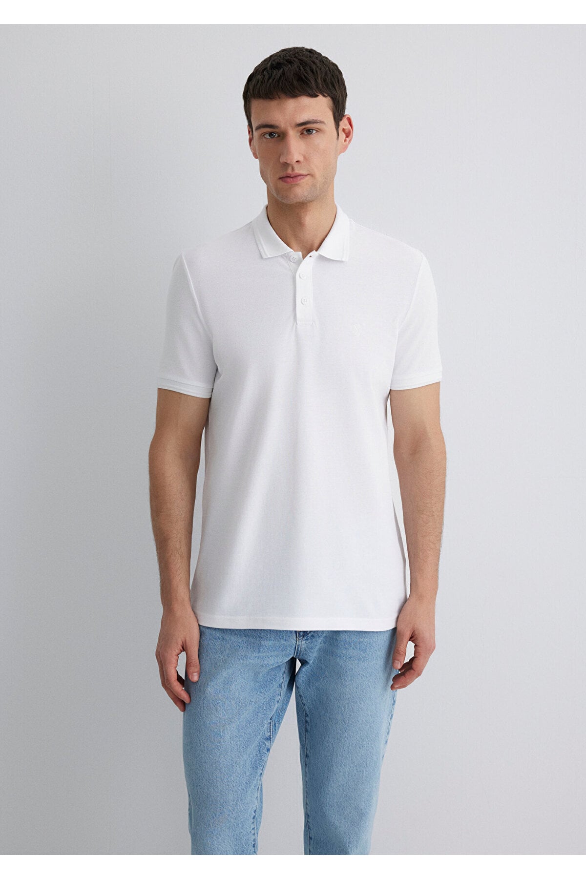 Beyaz Polo Tişört Slim Fit / Dar Kesim 064946-27879