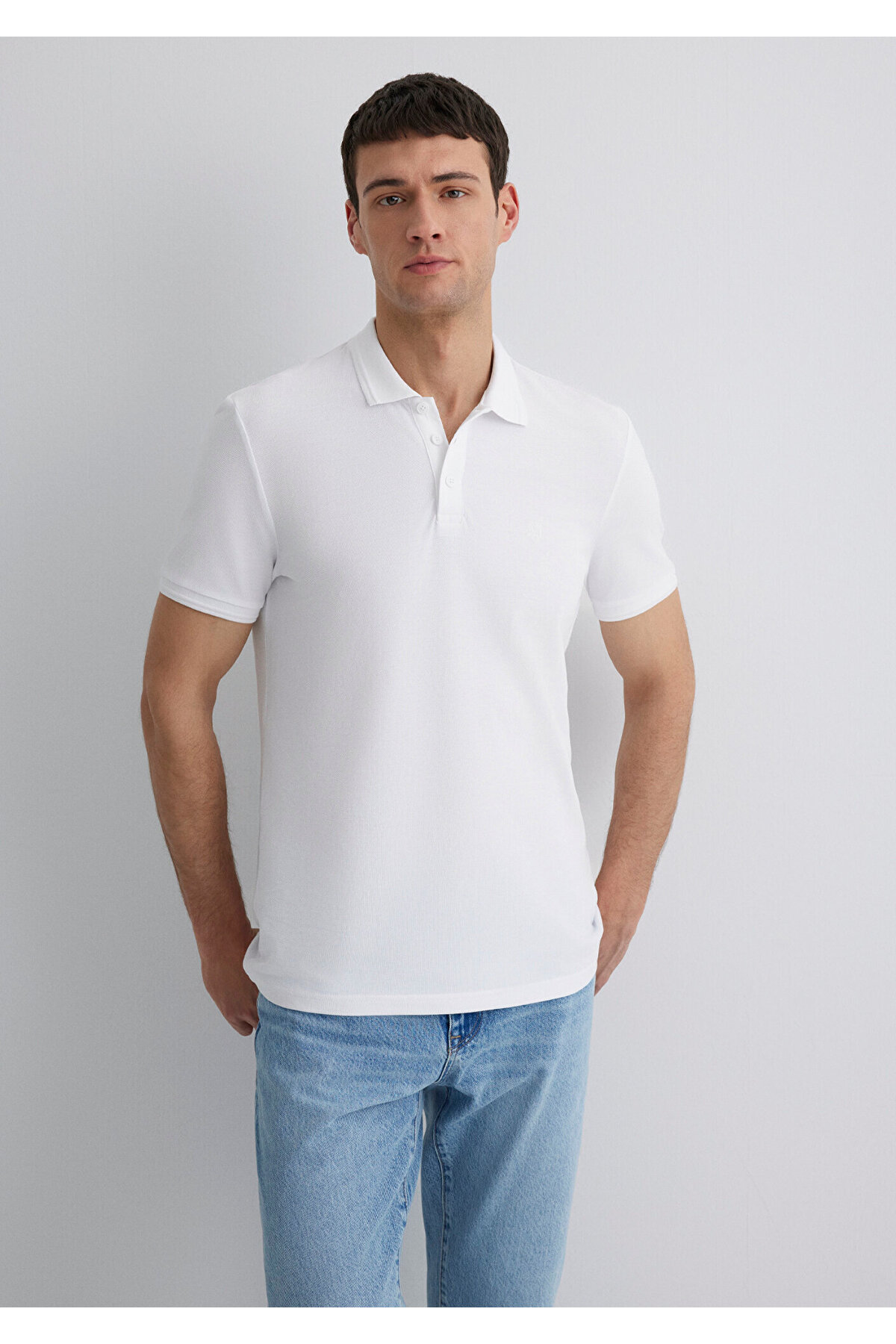 Beyaz Polo Tişört Slim Fit / Dar Kesim 064946-27879